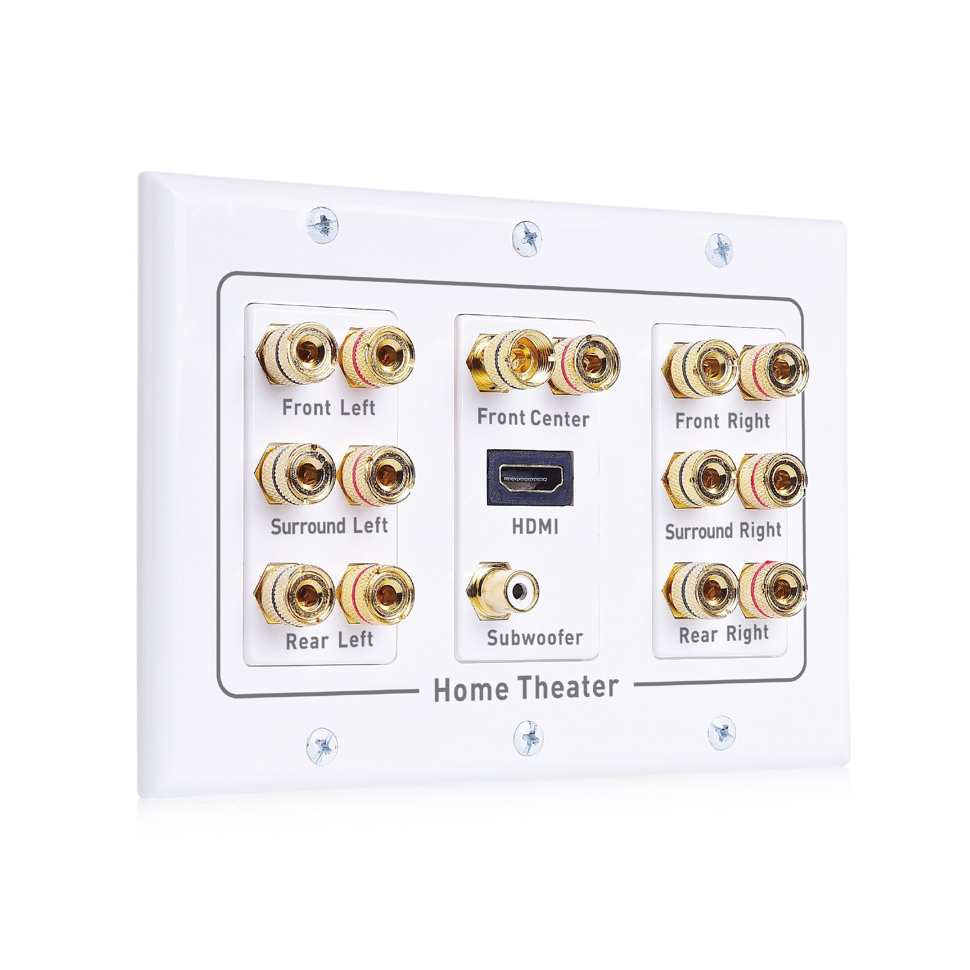 Cable Matters Triple Gang 7.1 Speaker Wall Plate With Hdmi (Home Theater Wall Plate, Banana Plug Wall Plate) In White