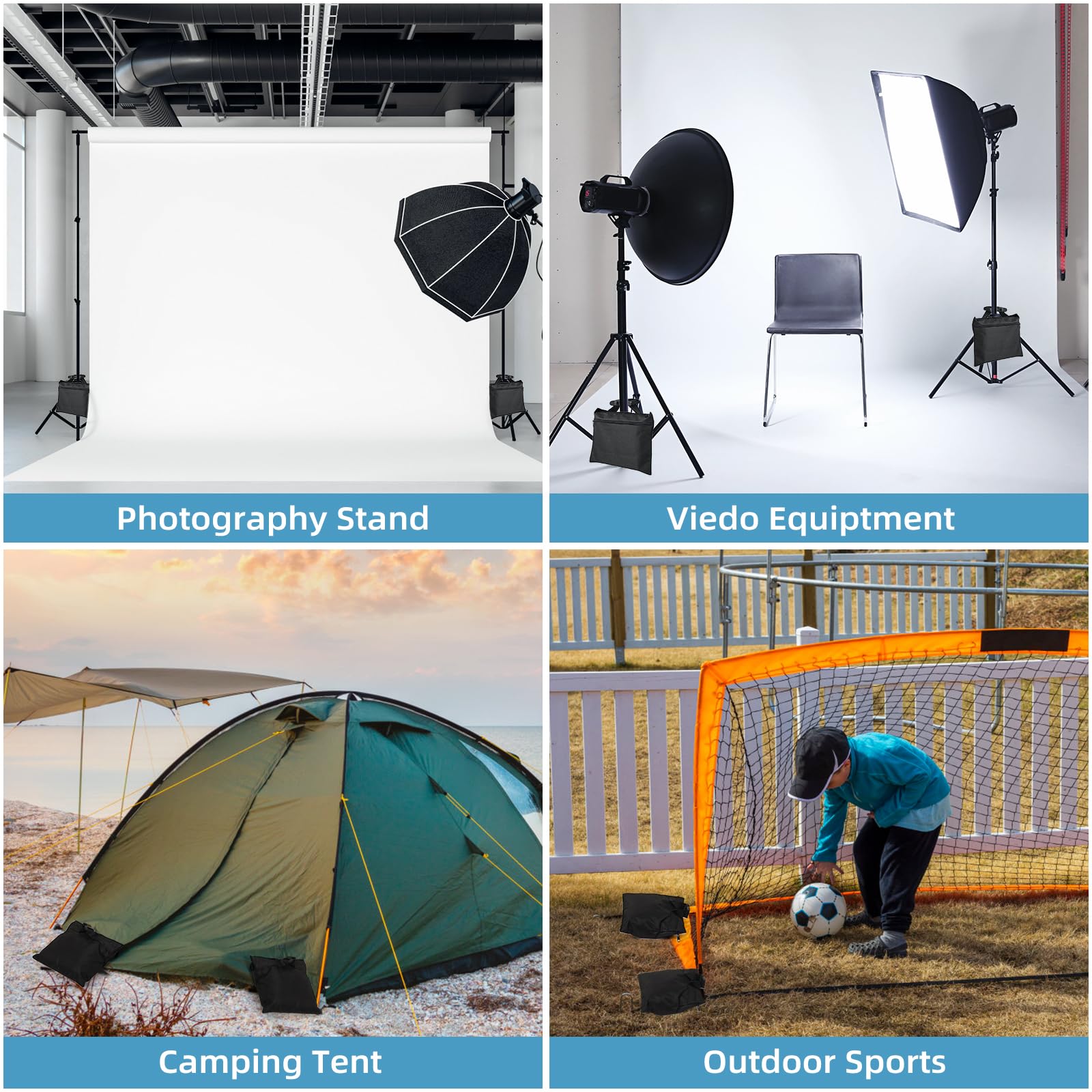 Sandbags 8 Packs, Sandbag Weights For Backdrop Stand Sandbags, Sandbag For Weight, Weight Bags With Zipper And Buckle Straps For