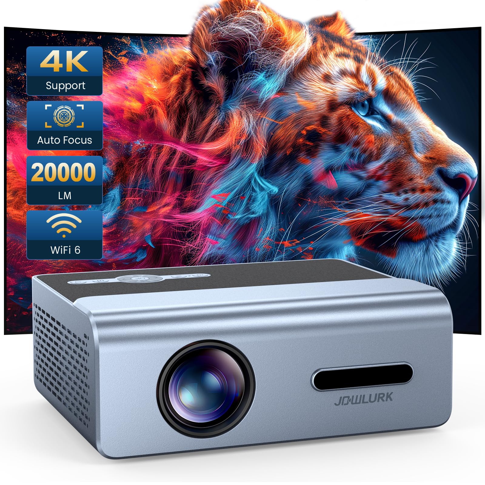 [Electric Focus] Projector With Wifi And Bluetooth, 20000L Auto Keystone Outdoor Projector 4K Support, Jowlurk Native 1080P Movi