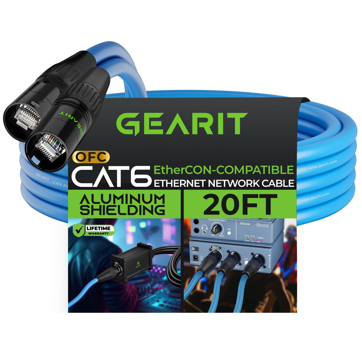 Gearit Cat6 Ethernet Cable, Ethercon Compatible (20 Feet) Rj45 Connectors For Pro Audio, Aluminum Shielded, Oxygen Free Copper  