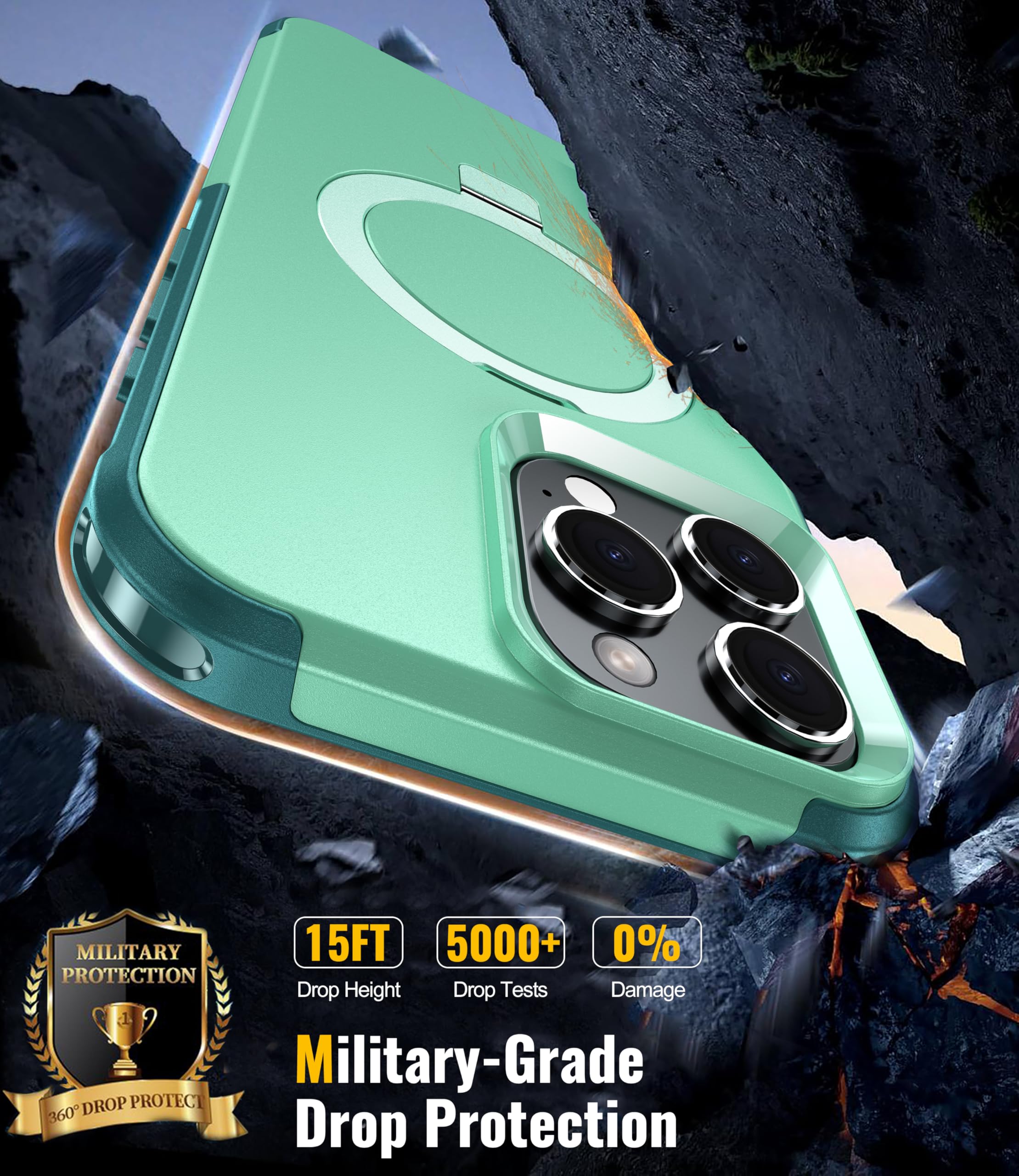 Oterkin Magnetic For Iphone 16 Pro Max Case Compatible With Magsafe [Foldable Invisible Stand][Tempered Glass Screen Protector &