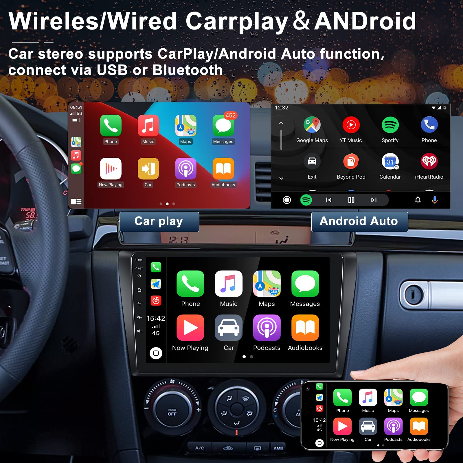 [2+64G] Android 13 Car Stereo For Mazda 3 2006 2007 2008 2009 2010 2011 2012 With Wireless Carplay&Android Auto,9 Inch Touch Screen Car Radio With Gps Wifi Bluetooth Fm/Rds Swc Dual Usb+Backup Camera