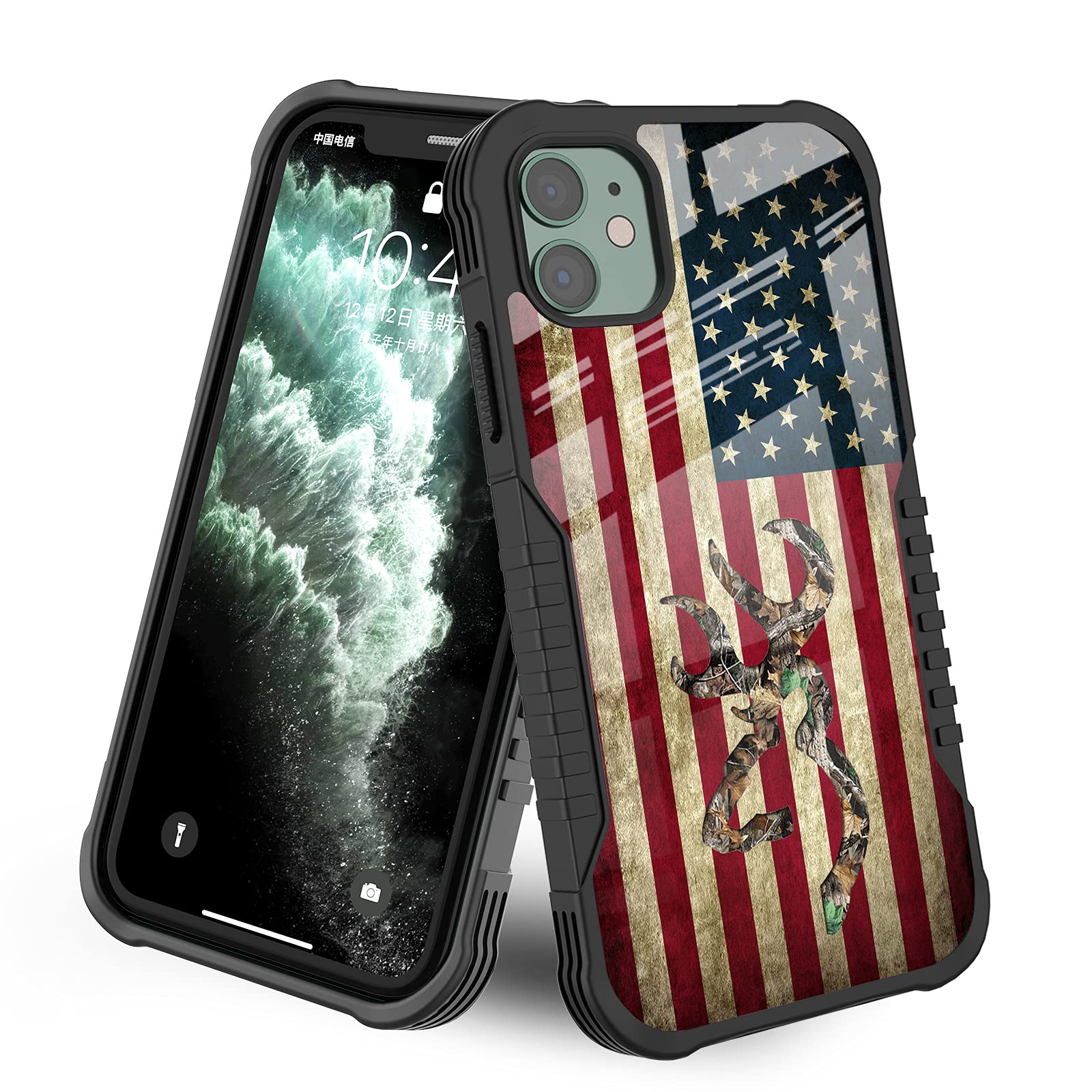 Lanjindeng Iphone 11 Case Camo Deer American Flag Design For Men, [Shockproof] [Anti Scratch] [Anti Slip] Military Grade Hard Pr