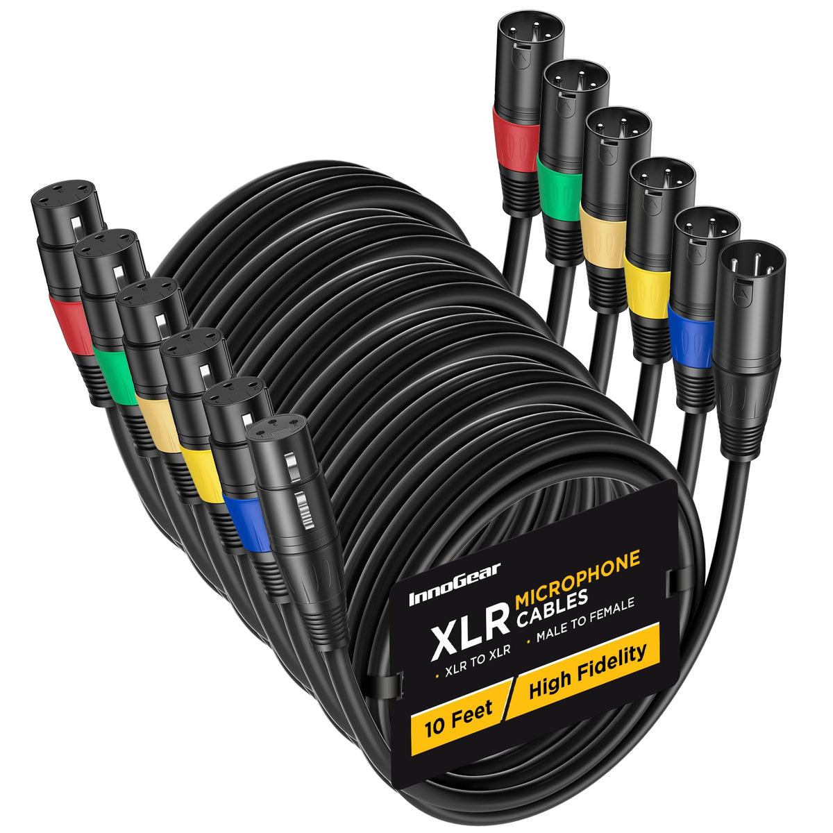 Innogear Xlr Microphone Cables, 10 Feet 6 Pack Oxygen Free Copper Male To Female 3 Pin Balanced Xlr Mic Cables Cord For Speaker