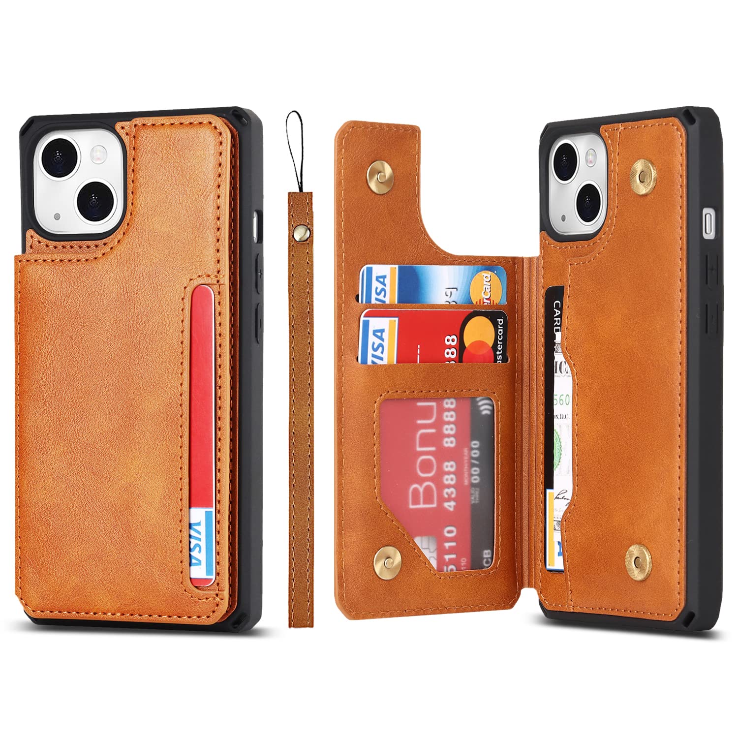 Cavor For Iphone 11 Wallet Case With Card Slots Holder,Premium Pu Leather Kickstand Feature Case [Wrist Strap] Double Magnetic C