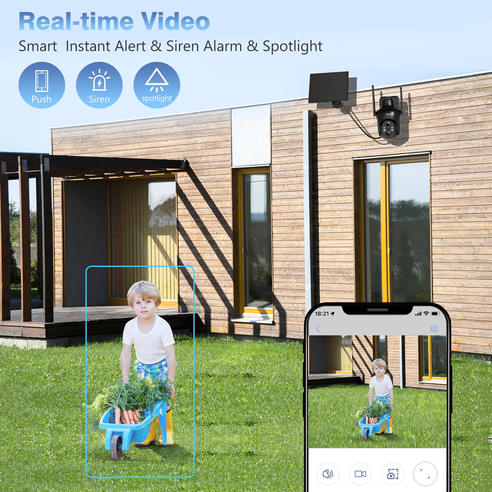 Xega 4 Pack Security Camera Wireless Outdoor, 2K Ptz Camera Wifi Surveillance Rechargeable Battery With Solar Panel, Color Night