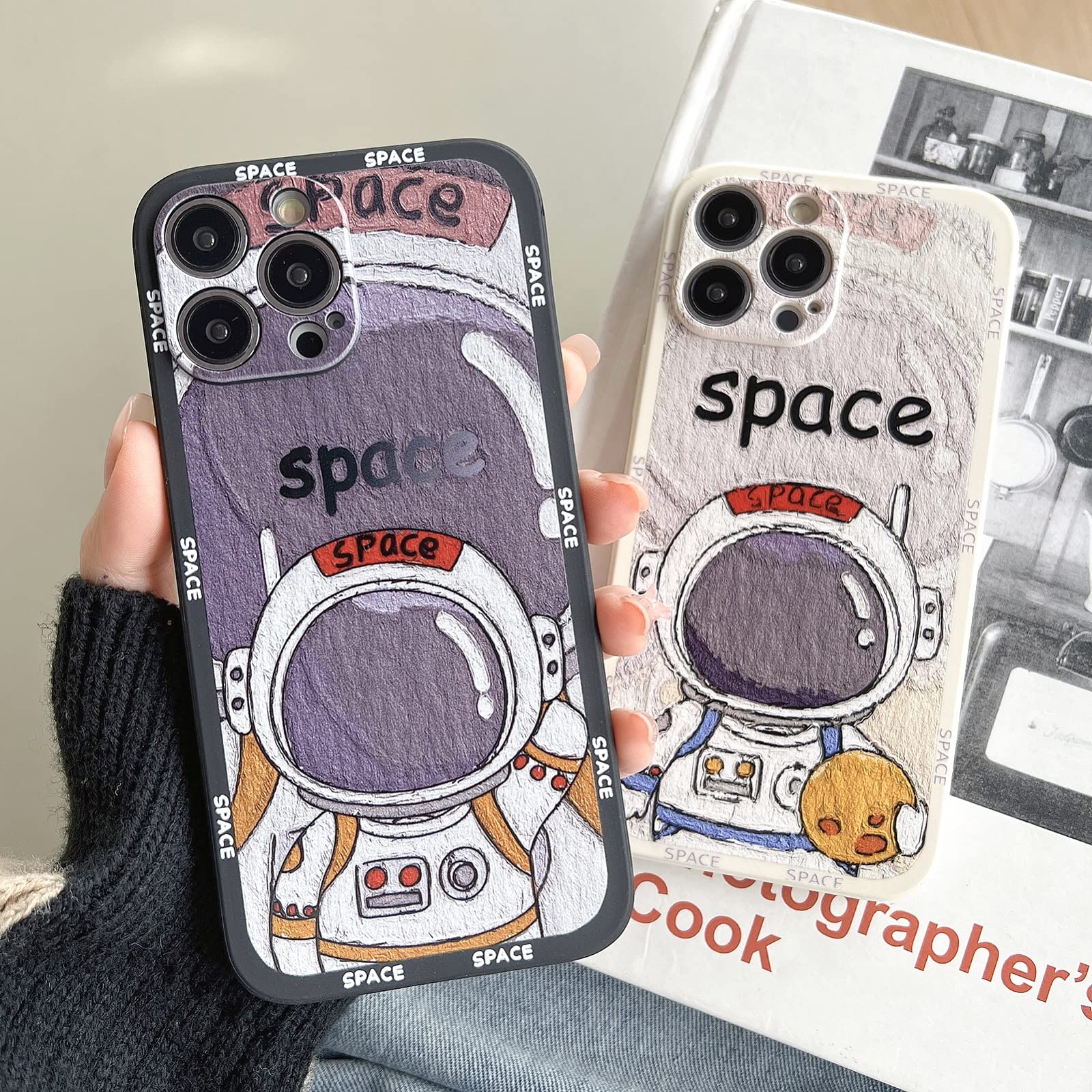 Yonds Queen iPhone 12 mini Case Cute Cartoon Astronaut Space Moon Planet Design TPU Rubber Protective Shockproof Draw White