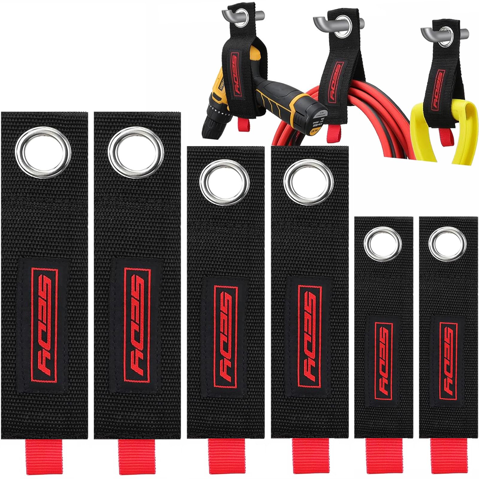 6 Pack Large Heavy Duty Easy Carry Storage Straps 13'',10'', 17'' Extension Cord Organizer Extendable Cable Ties Strap Loop Hang