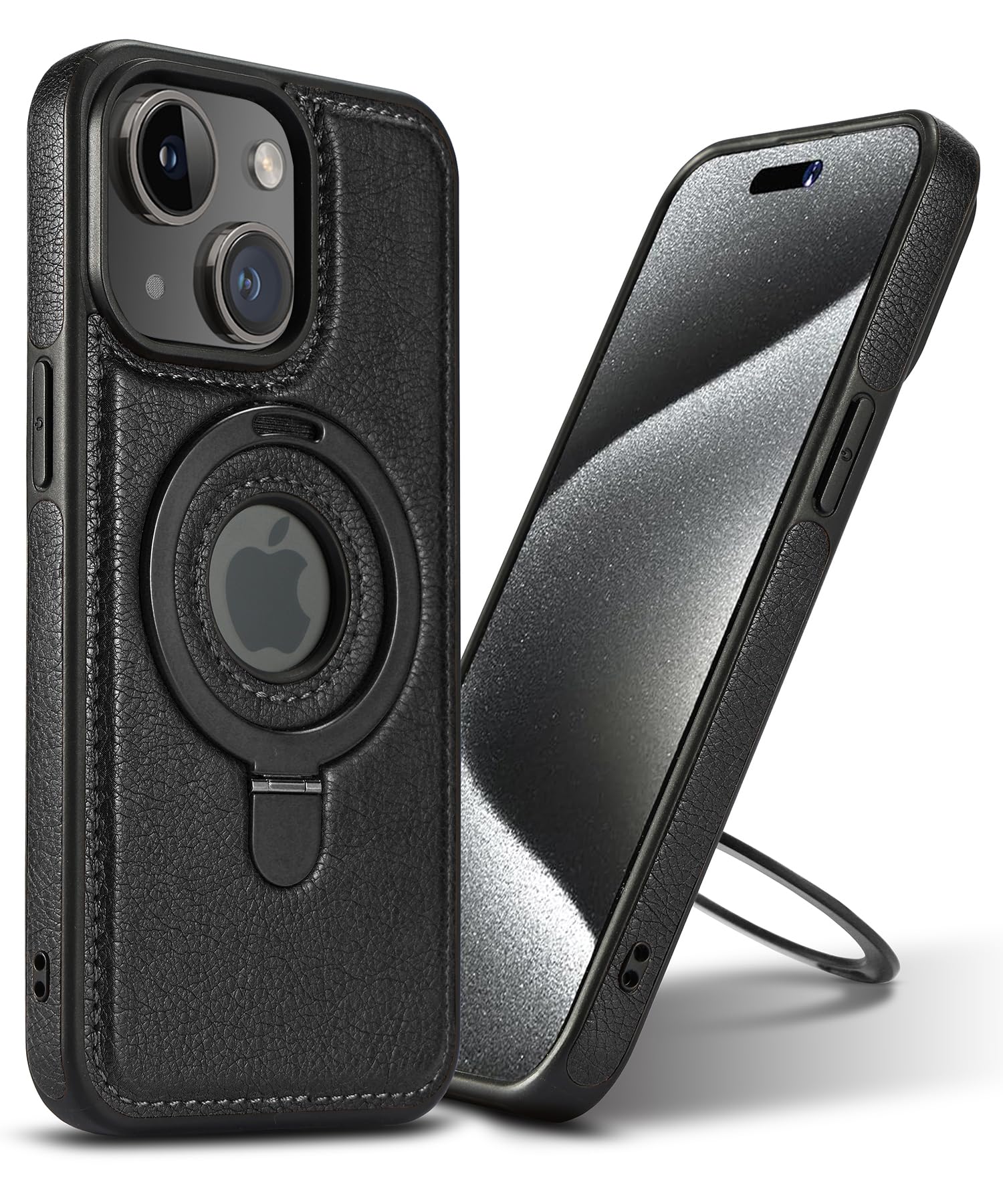Vauserdy Magnetic For Iphone 14/13 Leather Case,Invisible Stand [Compatible With Magsafe] Slim Kickstand Phone Cove (Black, Ipho
