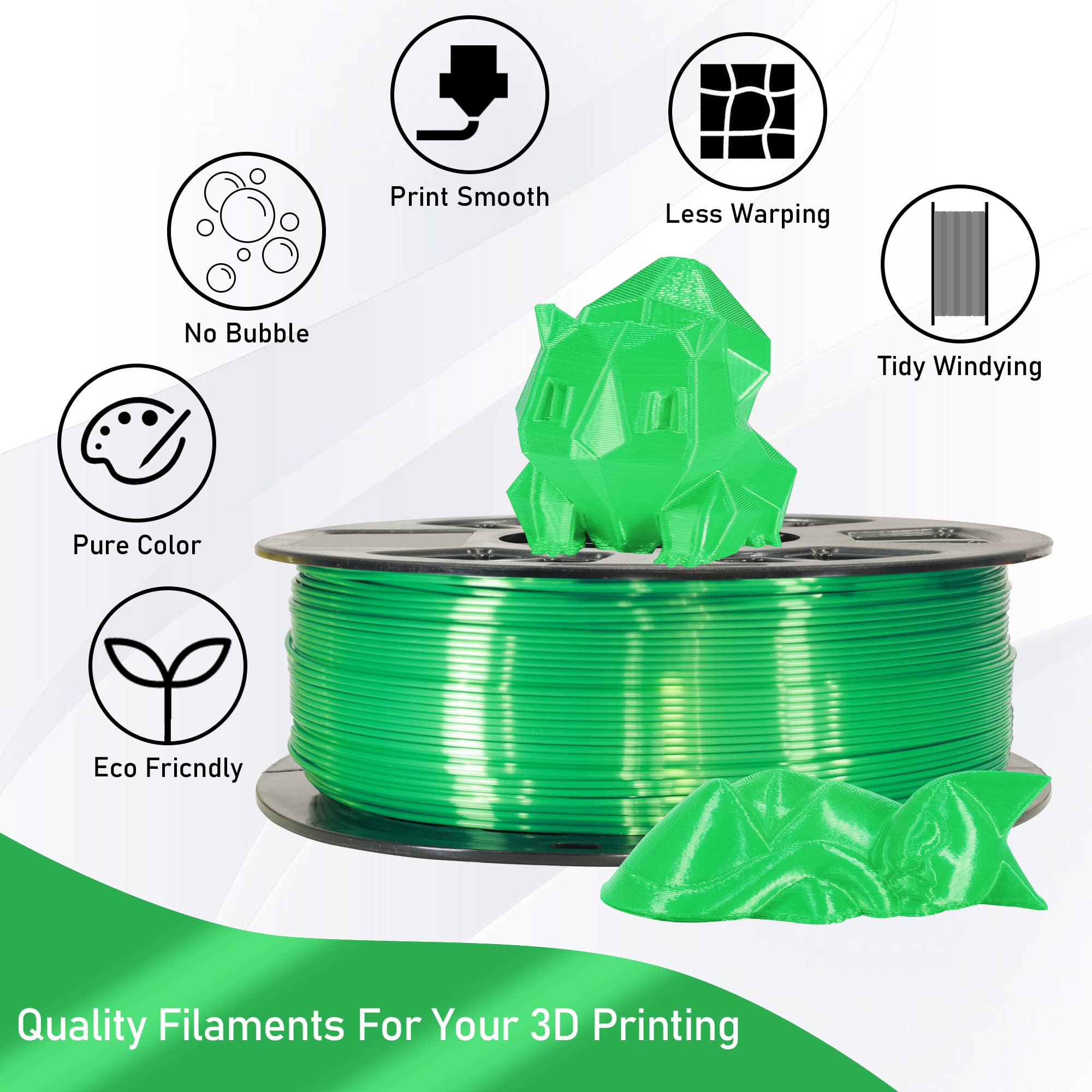 Mika3D Silk Shiny Luster Dark Green Pla 3D Printing Filament, 1Kg 2.2Lbs 1.75Mm 3D Print Material With High Diameter Accuracy, N