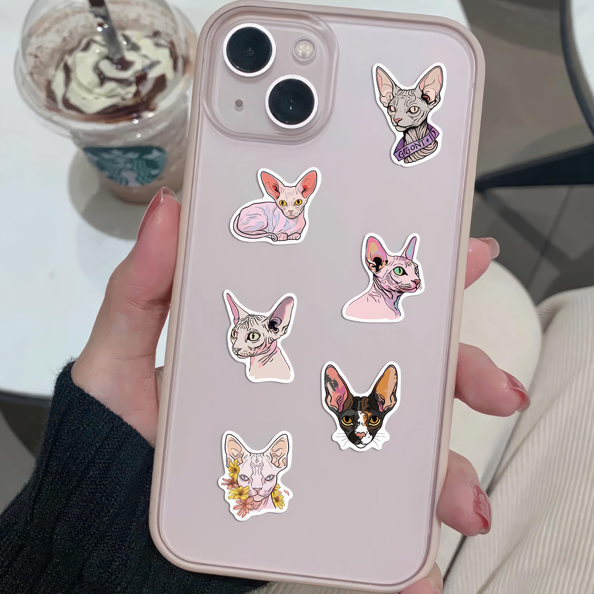 50 Pcs Sphynx Cat Stickers For Water Bottles Cars Hairless Cat Cute Cat Stickers Kitten Stickers Sphynx Cat Waterproof Stickers