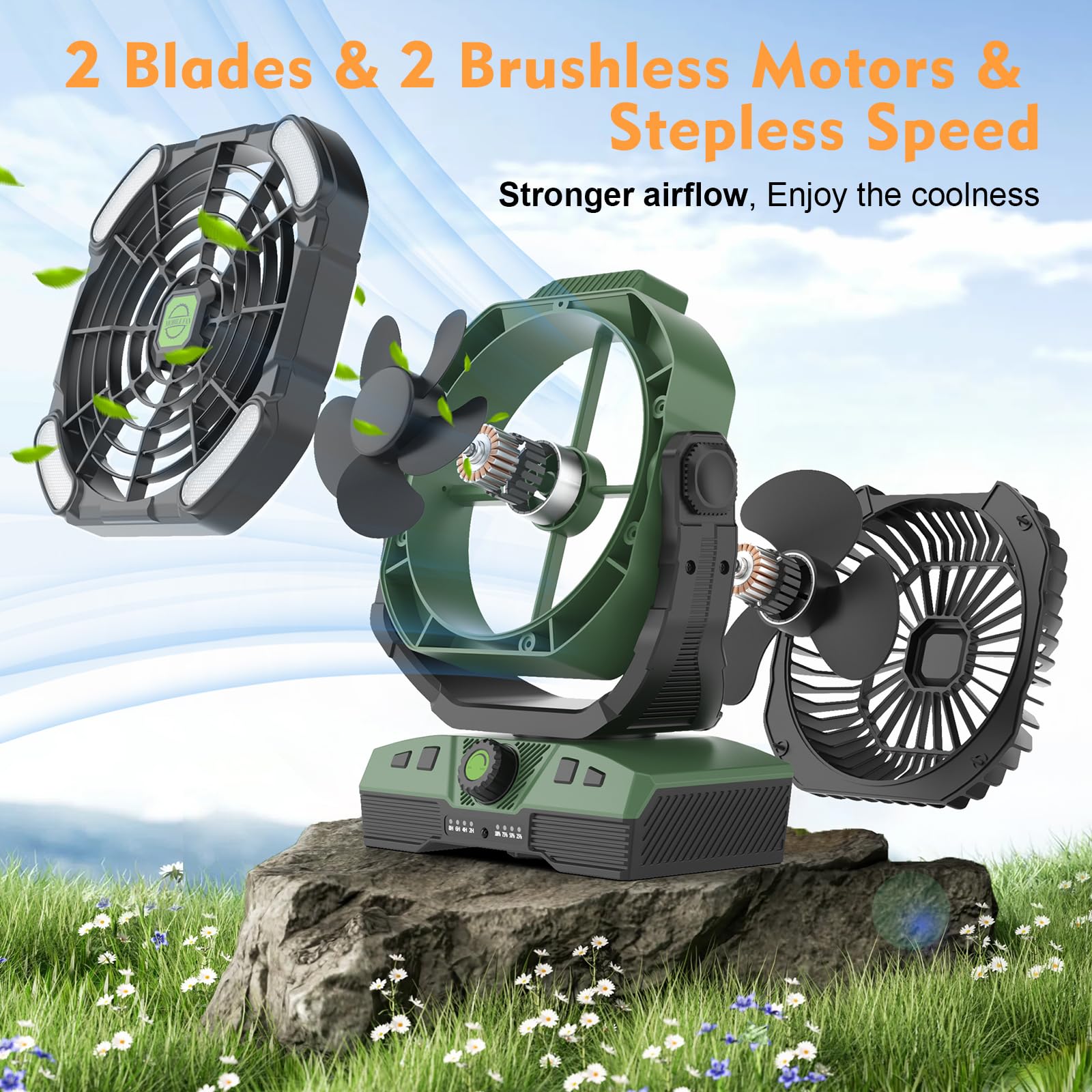 Runtop 20000Mah Oscillation Camping Fan, Rechargeable Fan With Rgb, Remote, Battery Operated Outdoor Tent Fans W/Hanging Hook, P