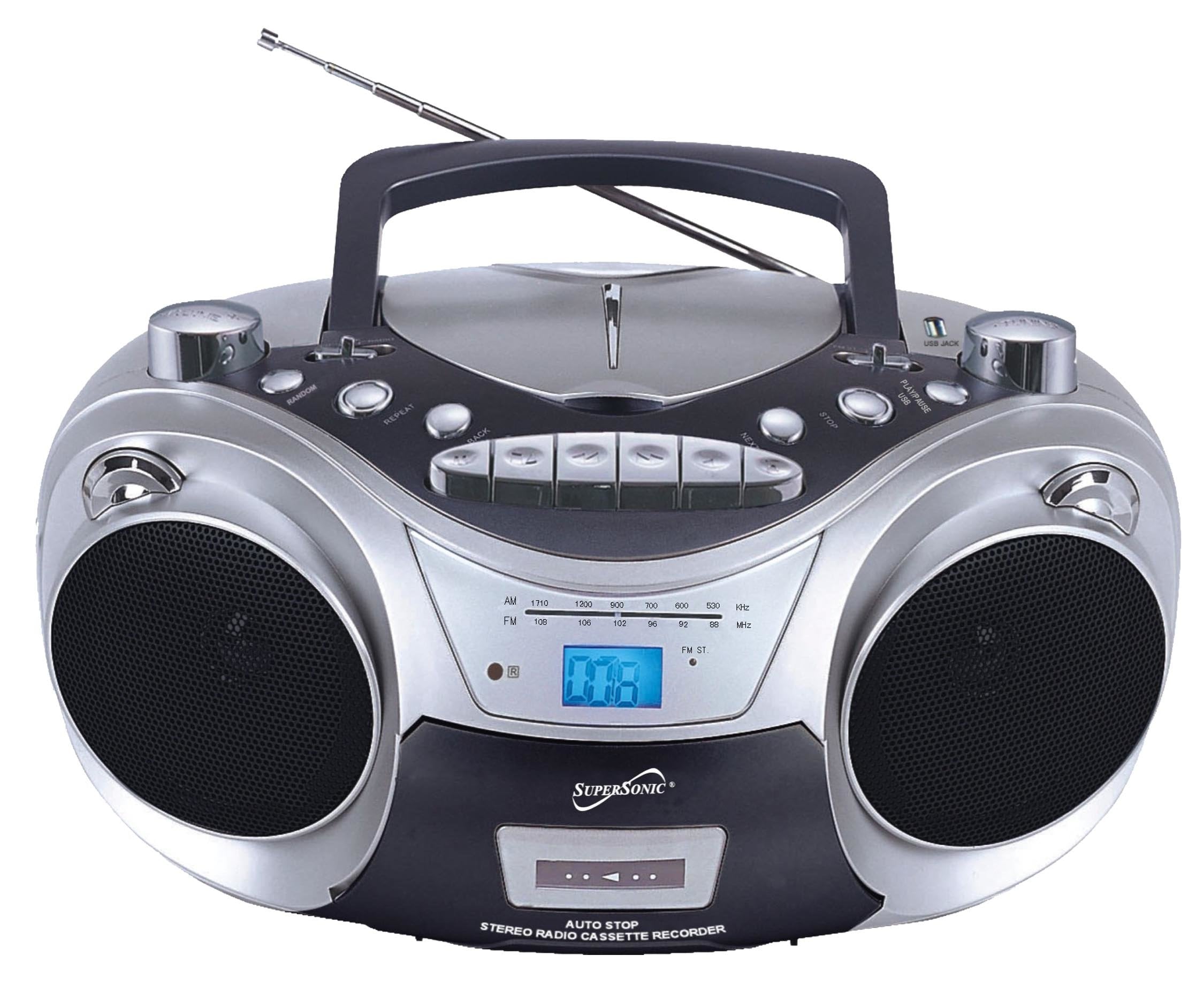 Supersonic Sc 709 Portable Mp3/Cd Player With Cassette Recorder, Am/Fm Radio & Usb Input