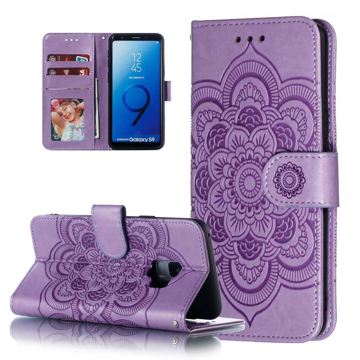 Eyzutak Mandala Case For Samsung Galaxy S9 Plus, Premium Leather Flip Wallet Card Slots Magnetic Stand Protective Cover Ultra Sl