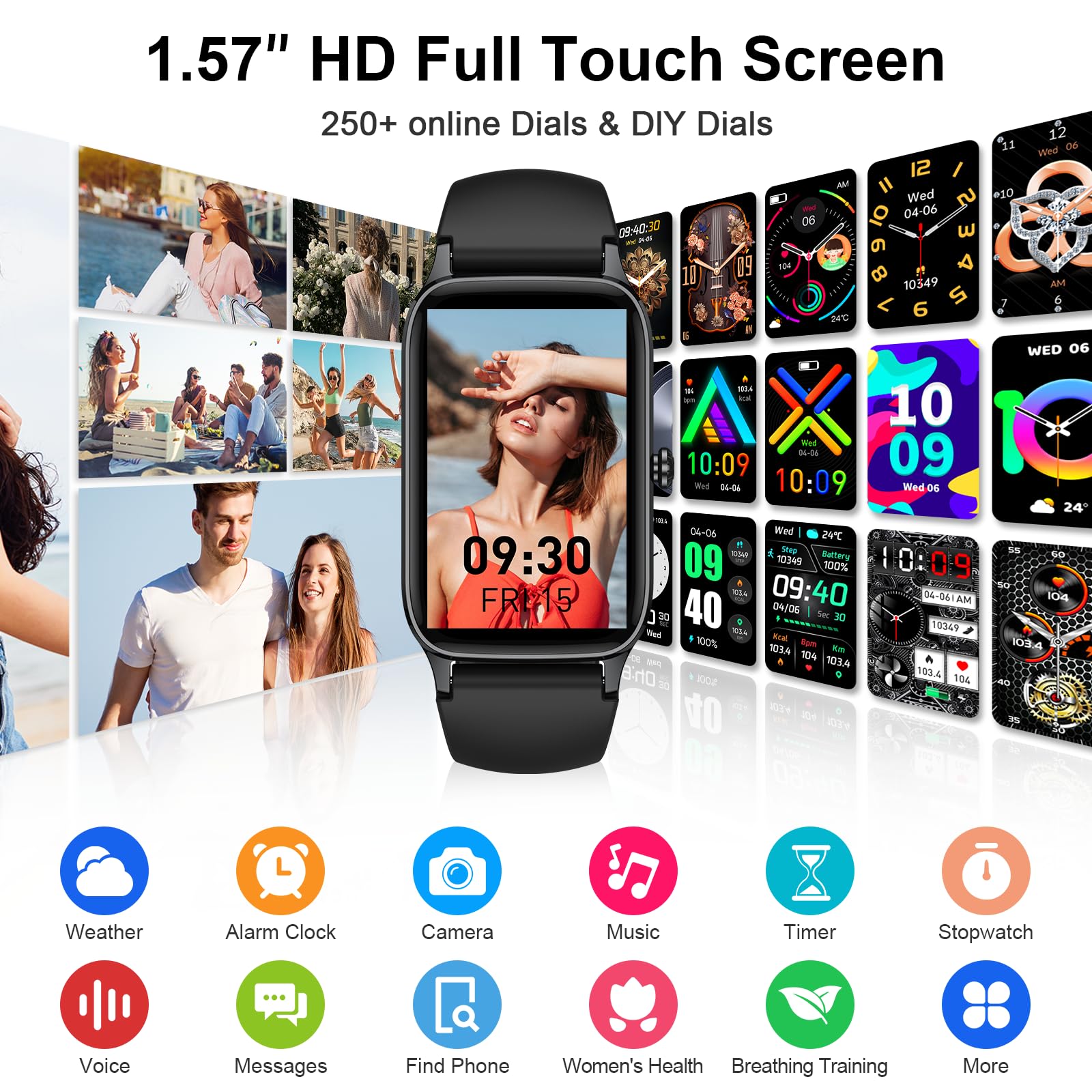 Smart Watch For Men Women (Answer/Make Call), 1.57    Fitness Tracker 113+ Sports Smartwatch, Heart Rate/Sleep Monitor/Pedometer