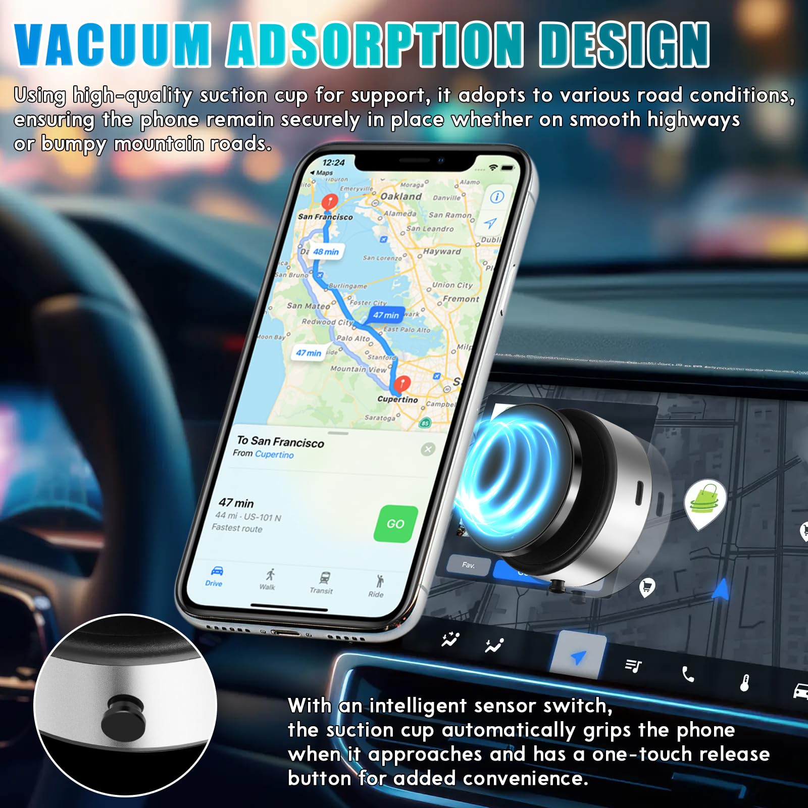 Vacuum Magnetic Suction Cup Phone Mount,360-Degree Rotatable Suction Cup Magnetic Phone Mount Holder For All Phones Universal Ca