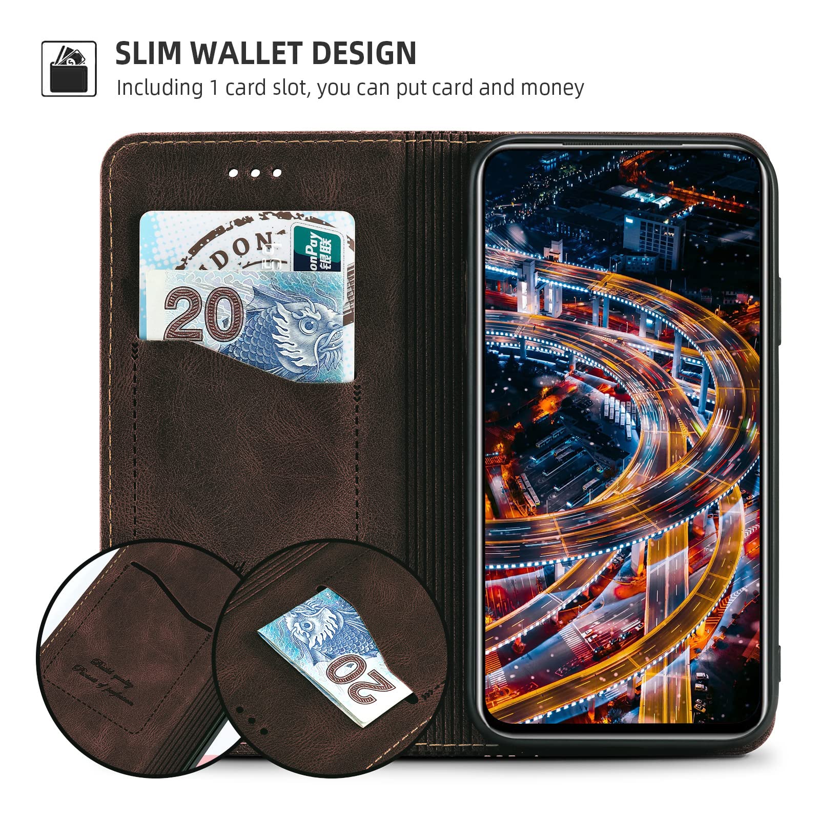 Akabeila For Motorola Moto E20 Case Luxury Pu Leather Flip Wallet Shell Card Holder Magnetic Closure Kickstand Shockproof Bumper