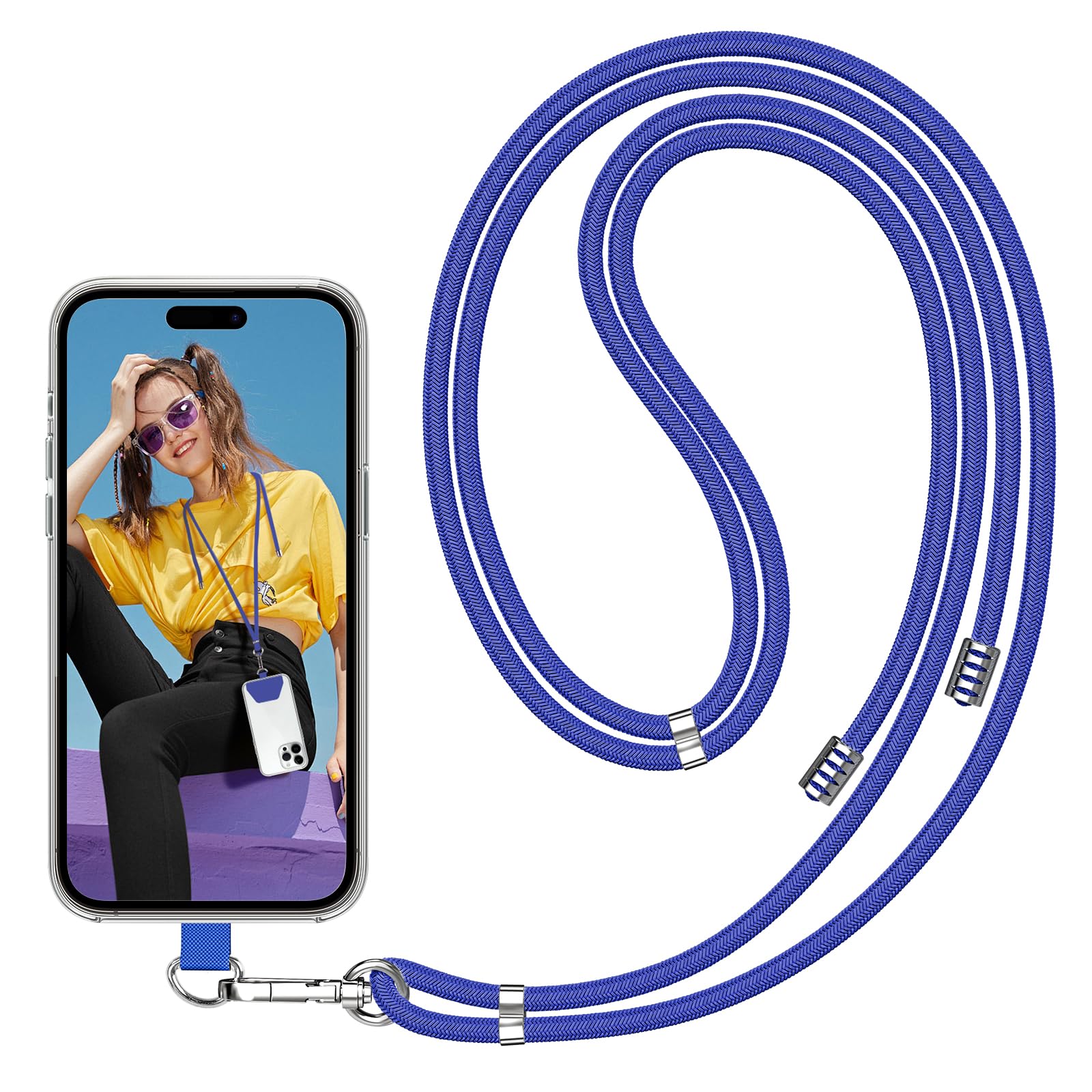Ss Phone Lanyard, Adjustable Detachable Neck Strap With Phone Patch Suitable For Any Cell Phone Smartphones   Blue