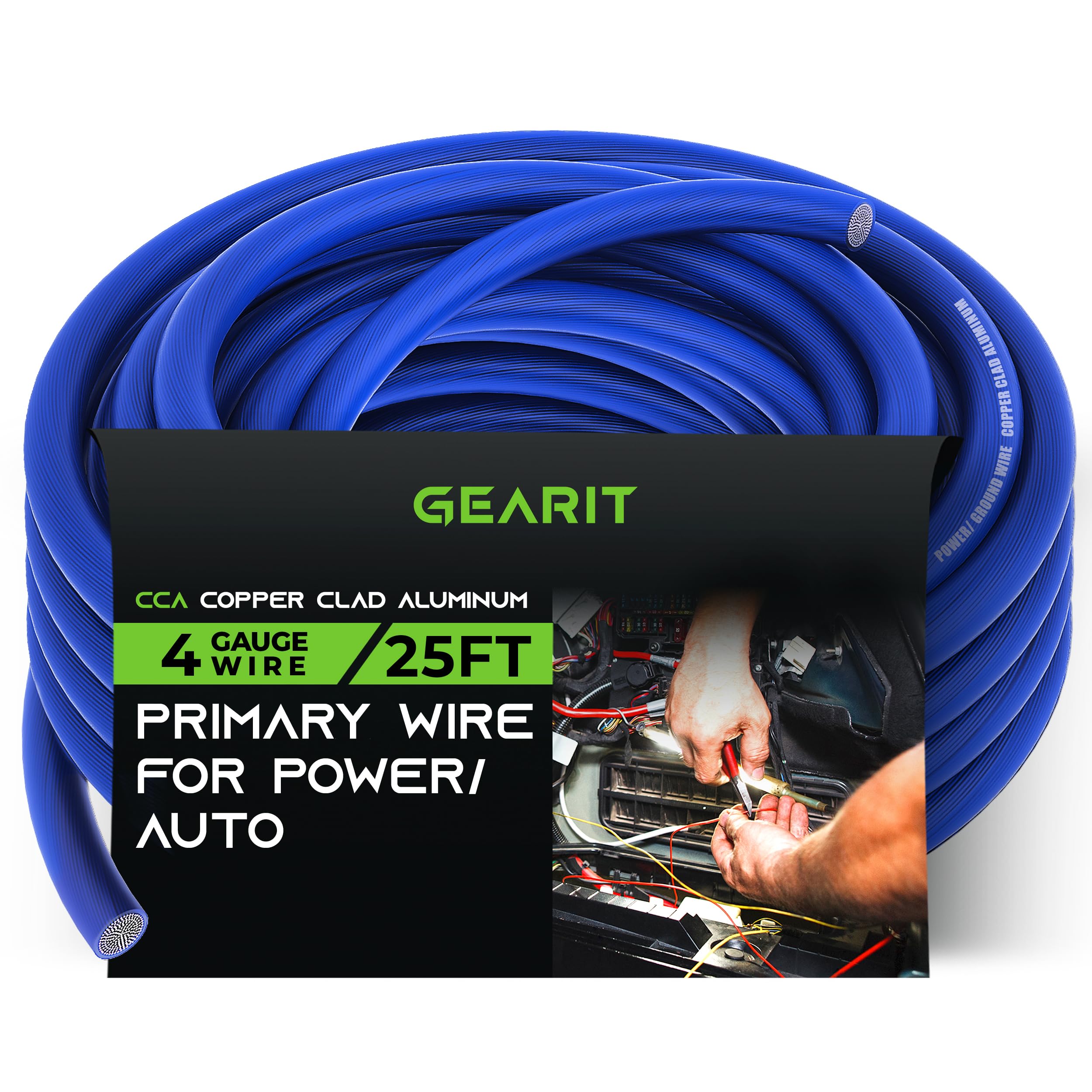 Gearit 4 Gauge Wire (25Ft   Blue Translucent) Copper Clad Aluminum Cca   Primary Automotive Wire Power/Ground, Battery Cable, Ca