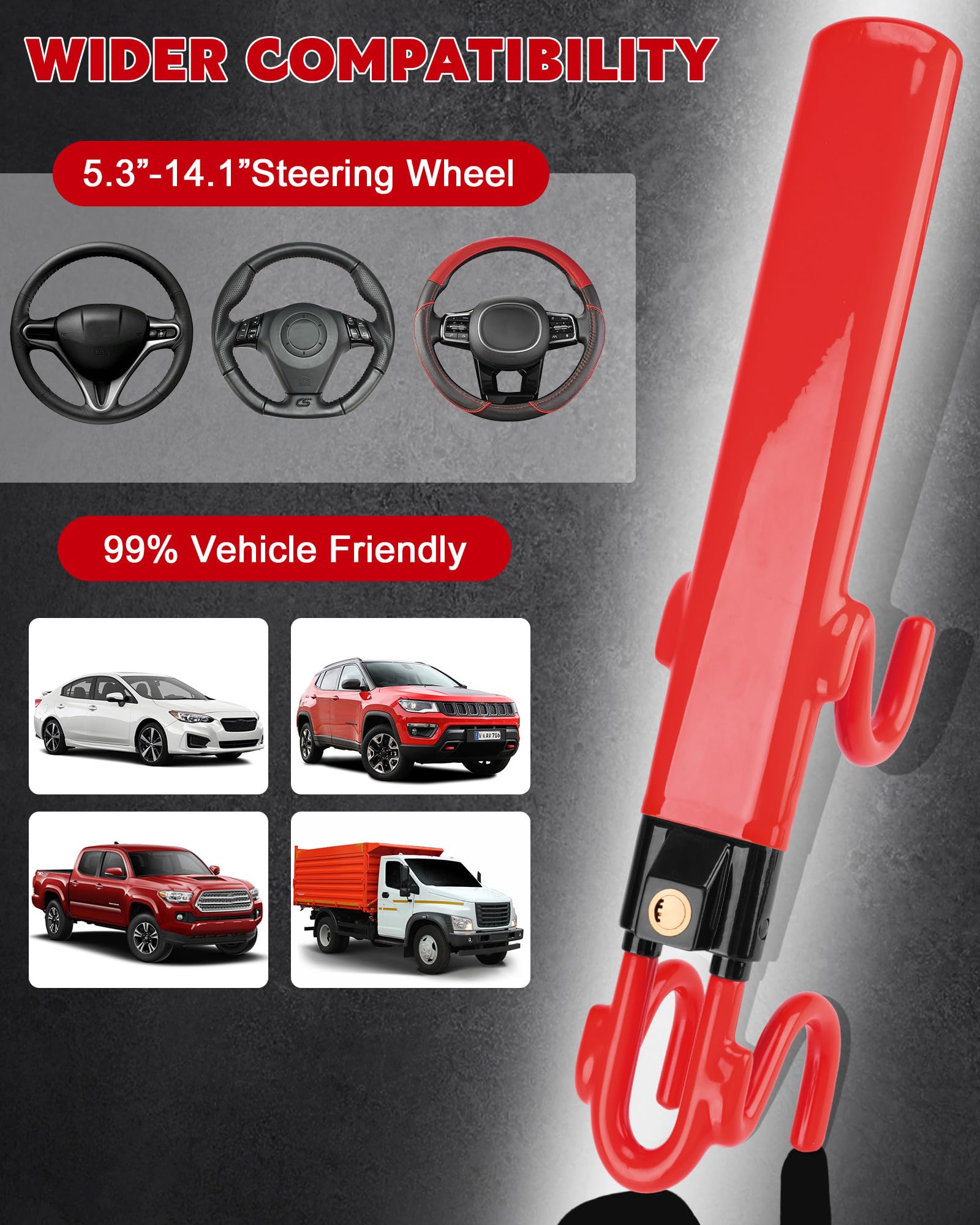 Tevlaphee Steering Wheel Lock Anti-Theft Car Device Heavy Duty Security Car Lock Antitheft Locking Devices Great Deterrent Adjus