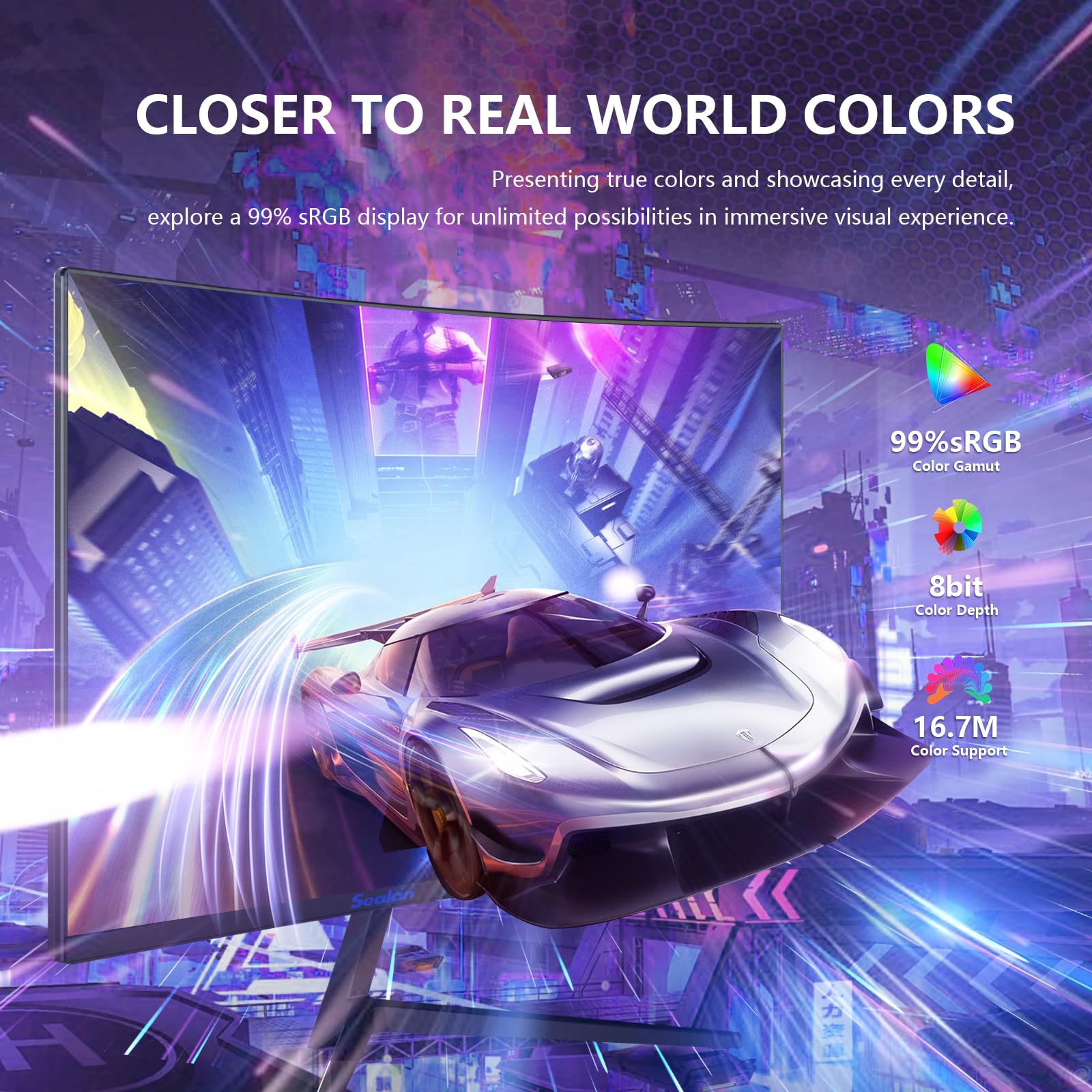 Sealan 24 Inch Curved Monitor 16:9 Aspect Ratio 100Hz Fhd Led Display 99% Srgb   Thin Bezel Design   Eye Care Technology   Hdmi