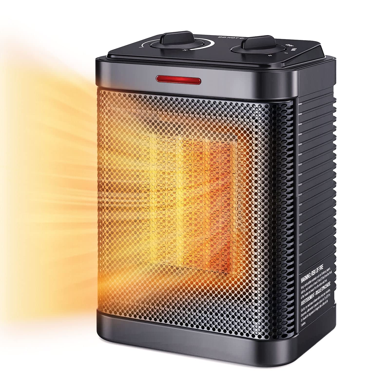 Space Heater for Indoor Use, 1500W PTC Ceramic Heater with Thermostat, Small Space Heater 2S Rapid Heating, 3 Modes, Electric Po