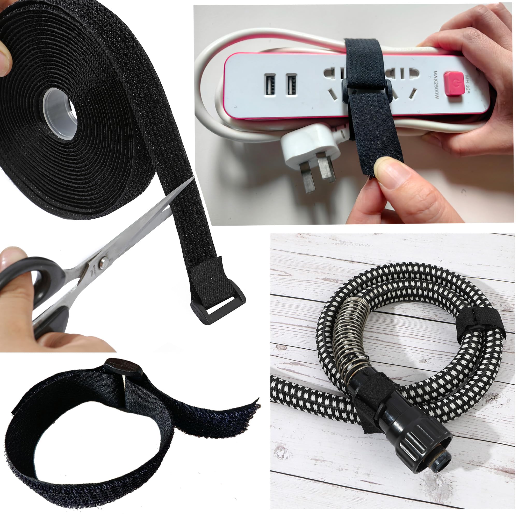 2''X16Ft Hook And Loop Cable Securing Straps With 15 Buckles, Free Cut Length | Adjustable | Reusable Fastening Cable Ties, 2 In