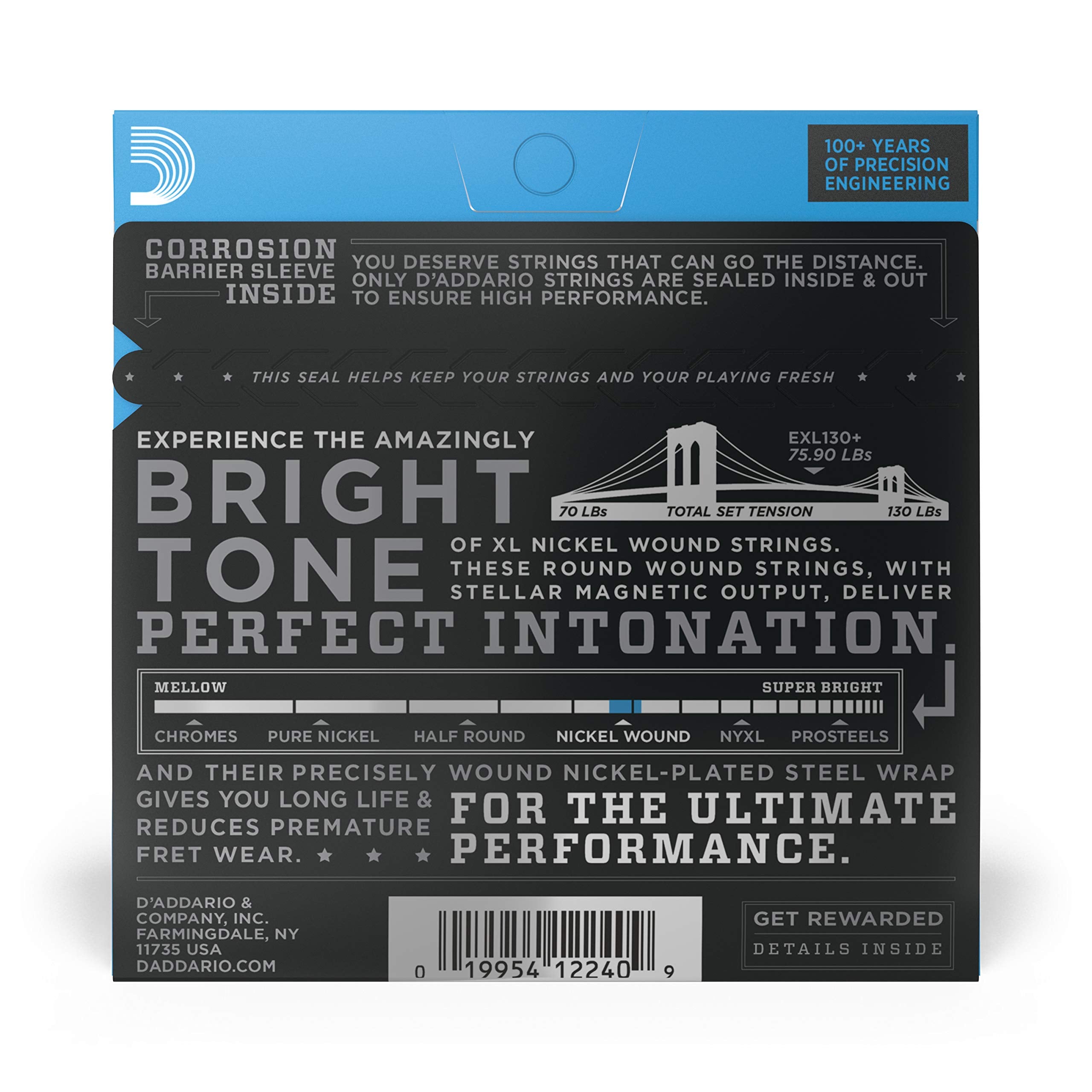 D'Addario Guitar Strings   Xl Nickel Electric Guitar Strings   Exl130+   Perfect Intonation, Consistent Feel, Reliable Durabilit