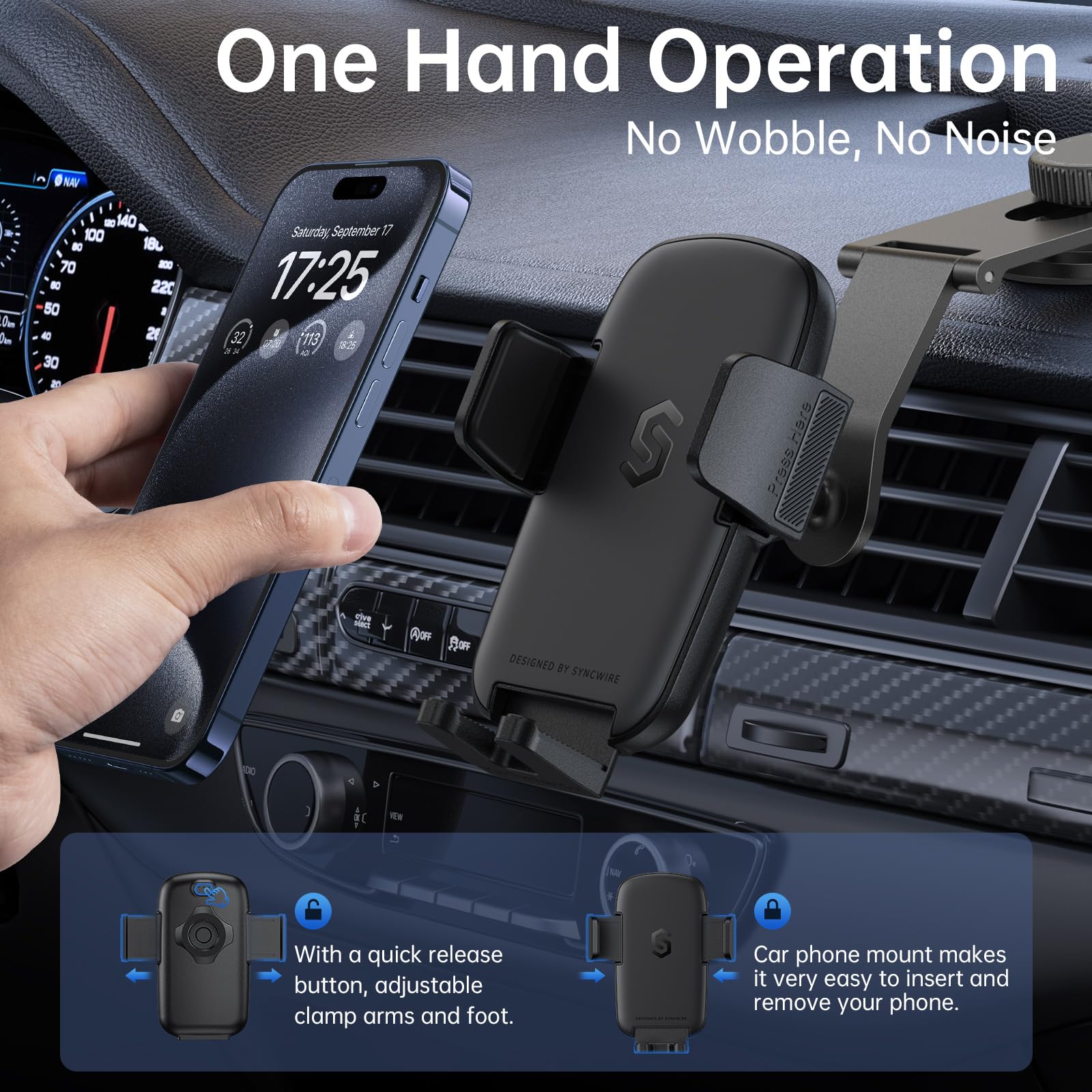 Syncwire Car Phone Holder For Universal Dashboard [Super Stable] Car Phone Mount Foldable Aluminum Alloy Arm For Iphone 16 15 14