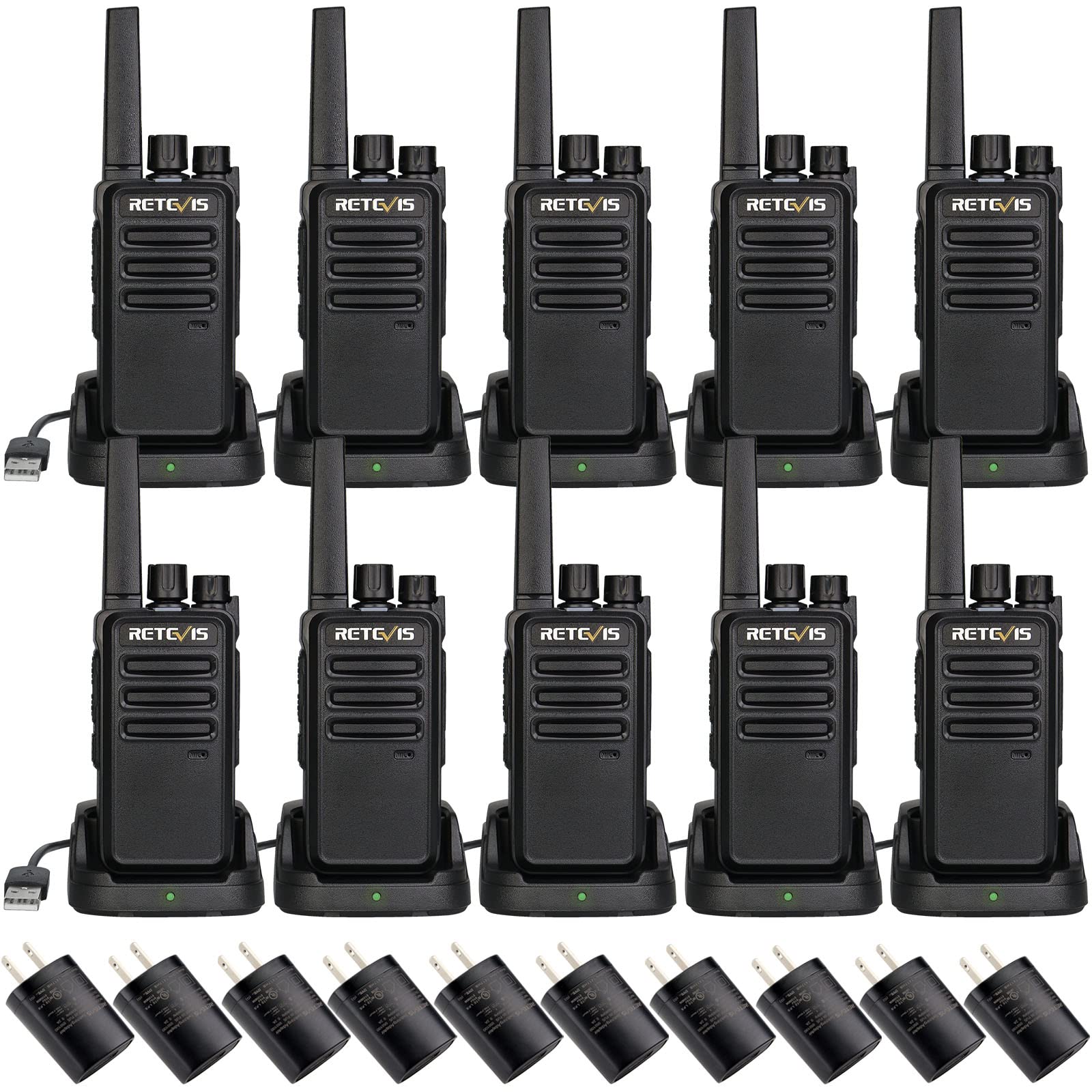 Retevis Rt68 Two Way Radio Long Range Walkie Talkies For Adults,Compact, Rugged, Heavy Duty 2 Way Radios Rechargeable With Usb Charging Base, For School Restaurant Church Business(10 Pack)