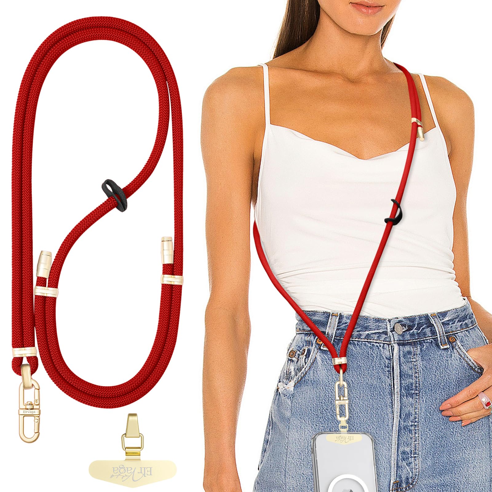 Elrvaga Adjustable Anti-Theft Phone Lanyard Neck & Crossbody Strap with 0.2mm Metal Tab & Comfort-Fit 8mm Rope(Tangerine)