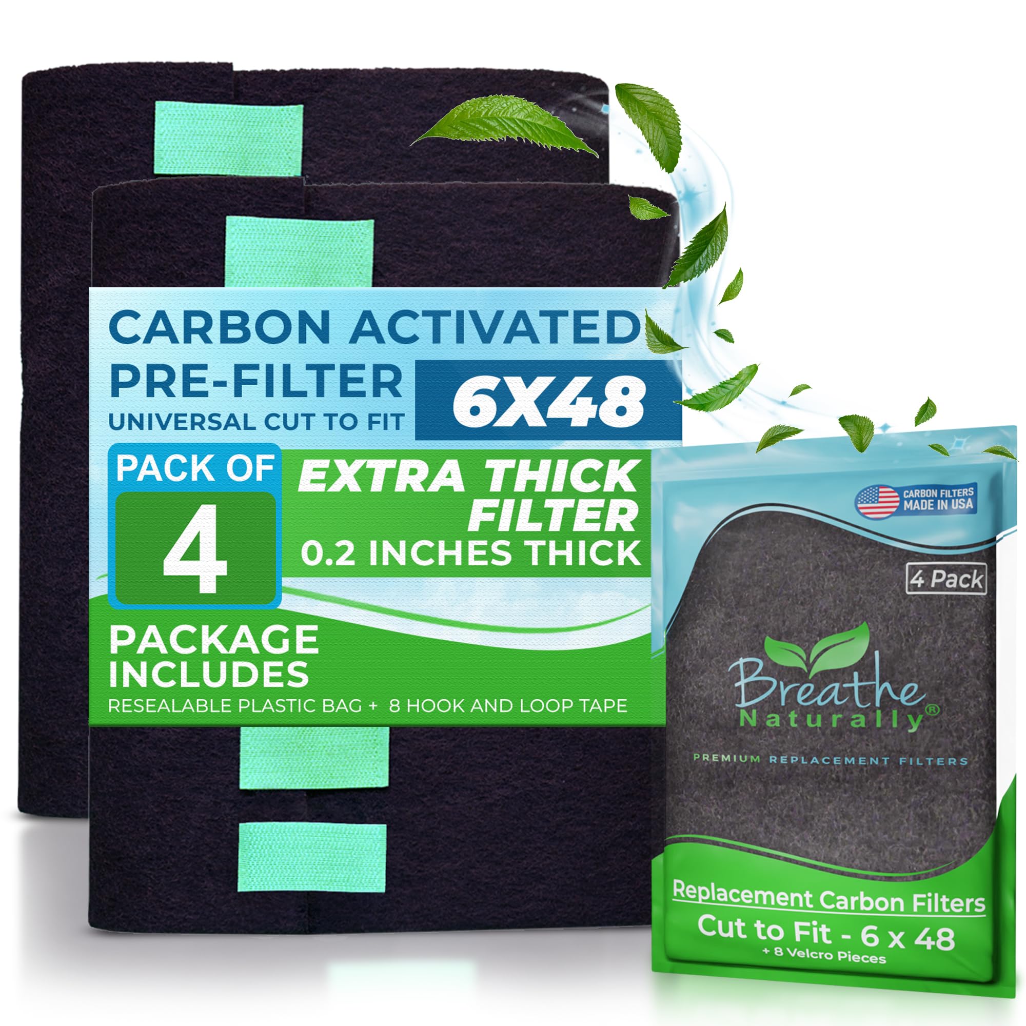 Breathe Naturally Universal 6X48 Cut To Fit Activated Carbon Filter (4 Pack) Charcoal Air Filter Sheet For Air Purifiers