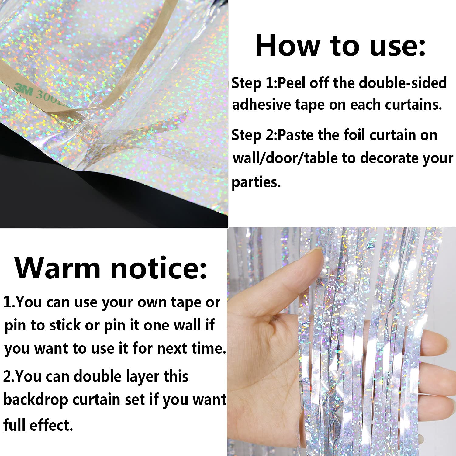 Glitter Silver Fringe Party Curtain  6.5X9.8 Feet, Pack Of 2 | Lilf Silver Tinsel Streamers Non Marking Tape Silver Foil Backdro