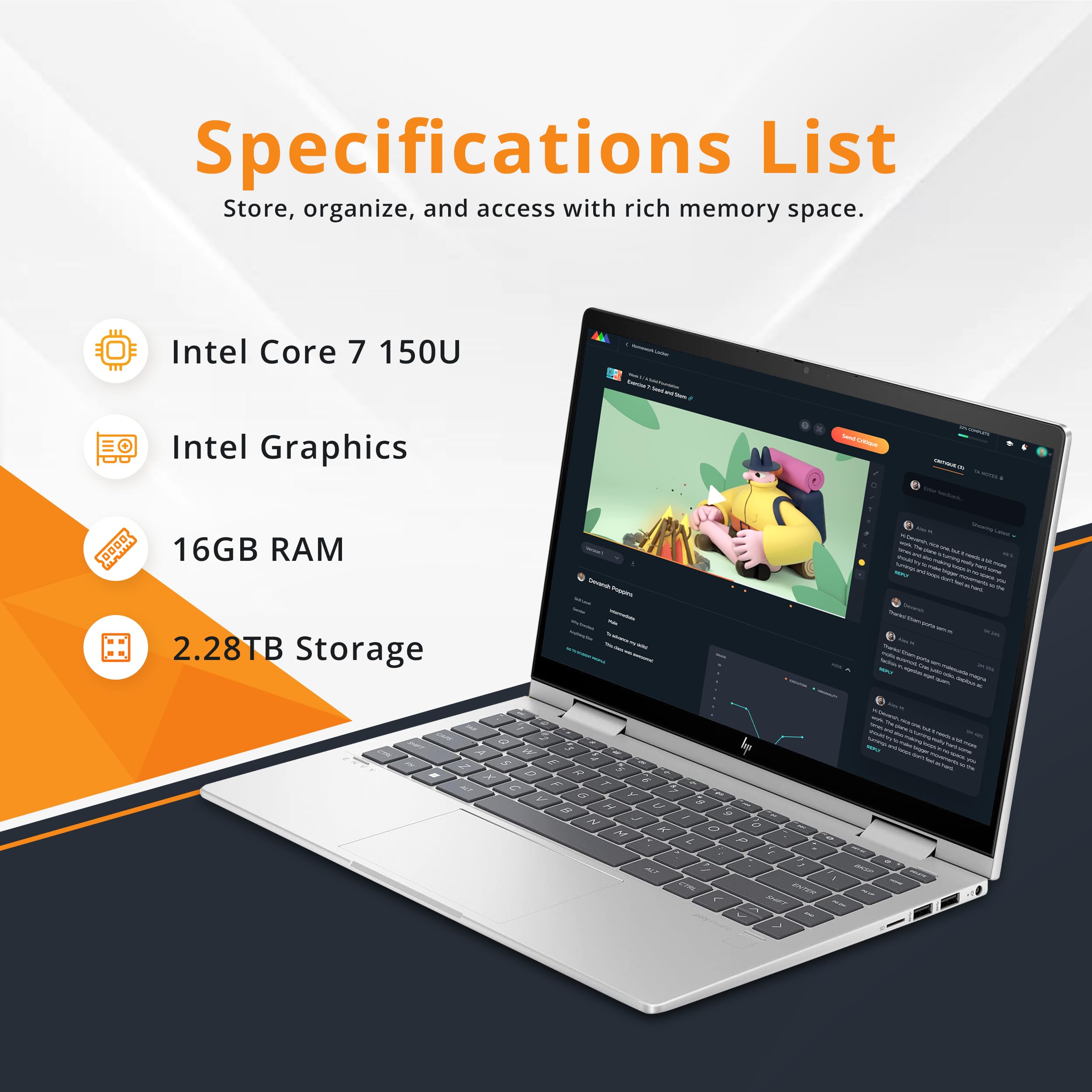 Hp Envy X360 2-In-1 14'' Fhd Touchscreen Laptop, Intel Core 7 150U, 16Gb Ram, 2.28Tb Storage(2Tb Ssd+288Gb Docking Station Set),