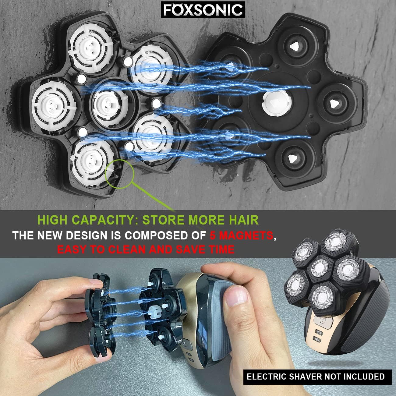 Foxsonic 6 Blades Universal Magnetic Shaver Blades For Head Shaver And Other Brands Head Shaver