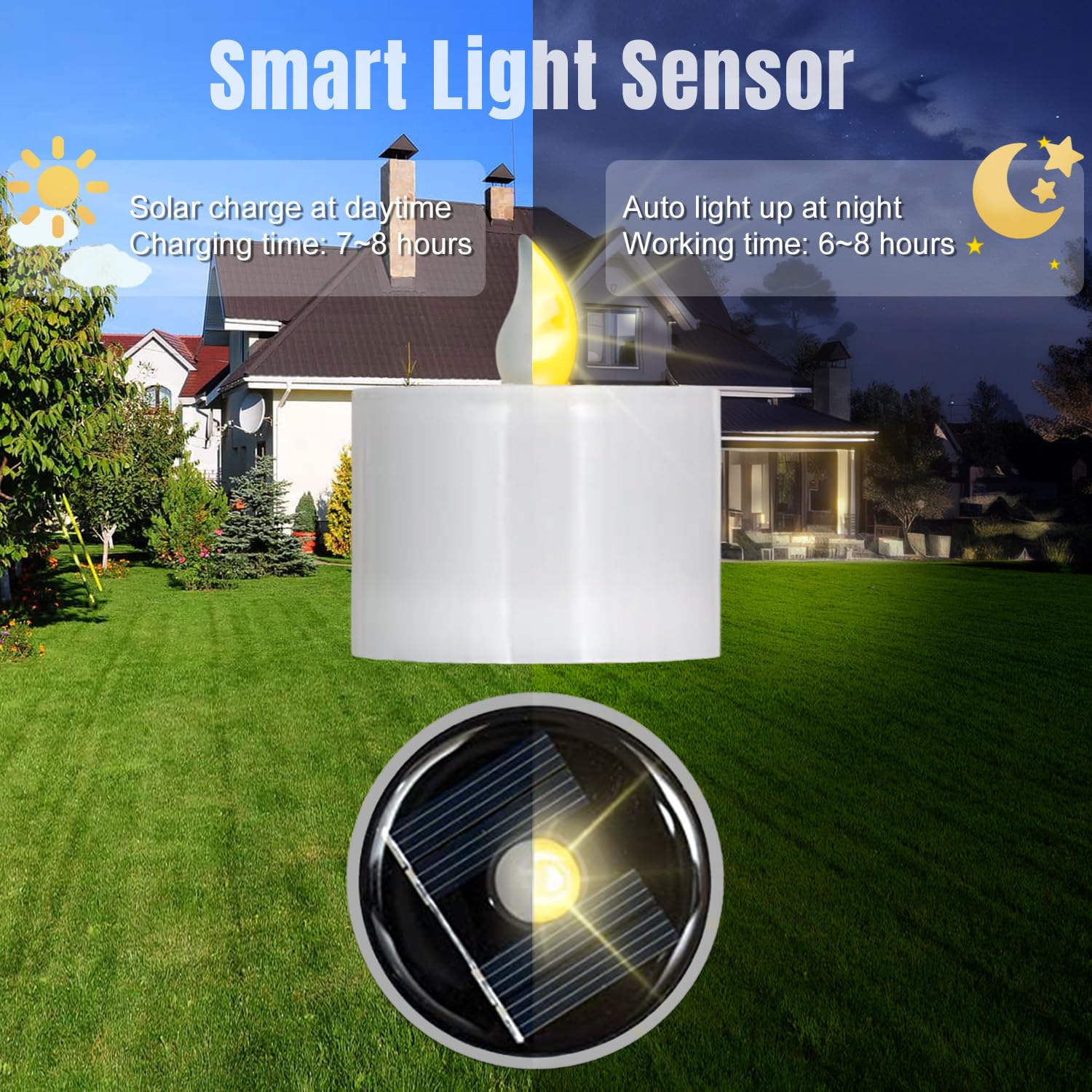 Yakpo 6 Pack Warm White Solar Powered Outdoor Waterproof Led Tea Lights, Rechargeable Flameless Flickering Solar Tealights Batte