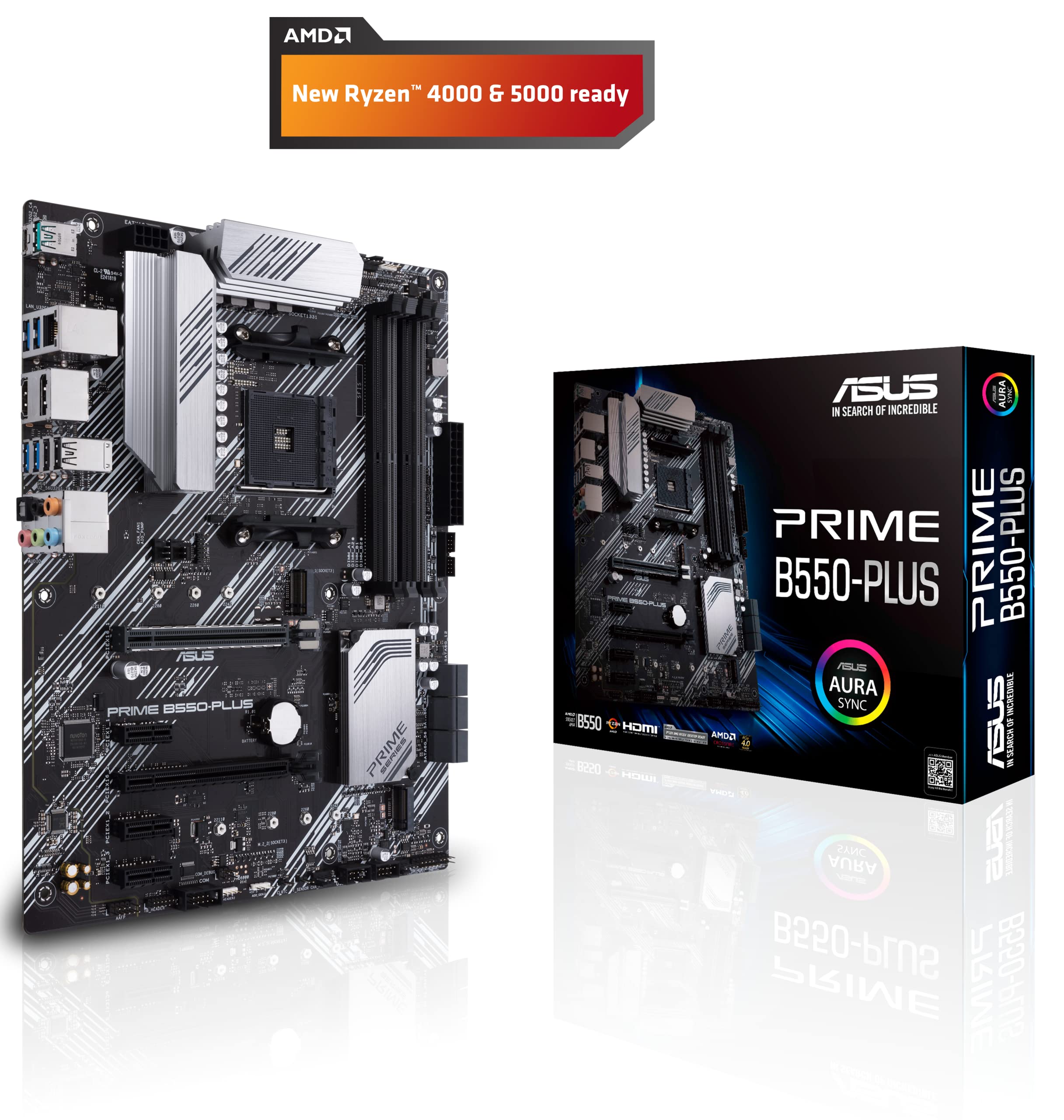Asus Prime B550 Plus Amd Am4 Zen 3 Ryzen 5000 & 3Rd Gen Ryzen Atx Motherboard (Pcie 4.0, Ecc Memory, 1Gb Lan, Hdmi 2.1, Displayp