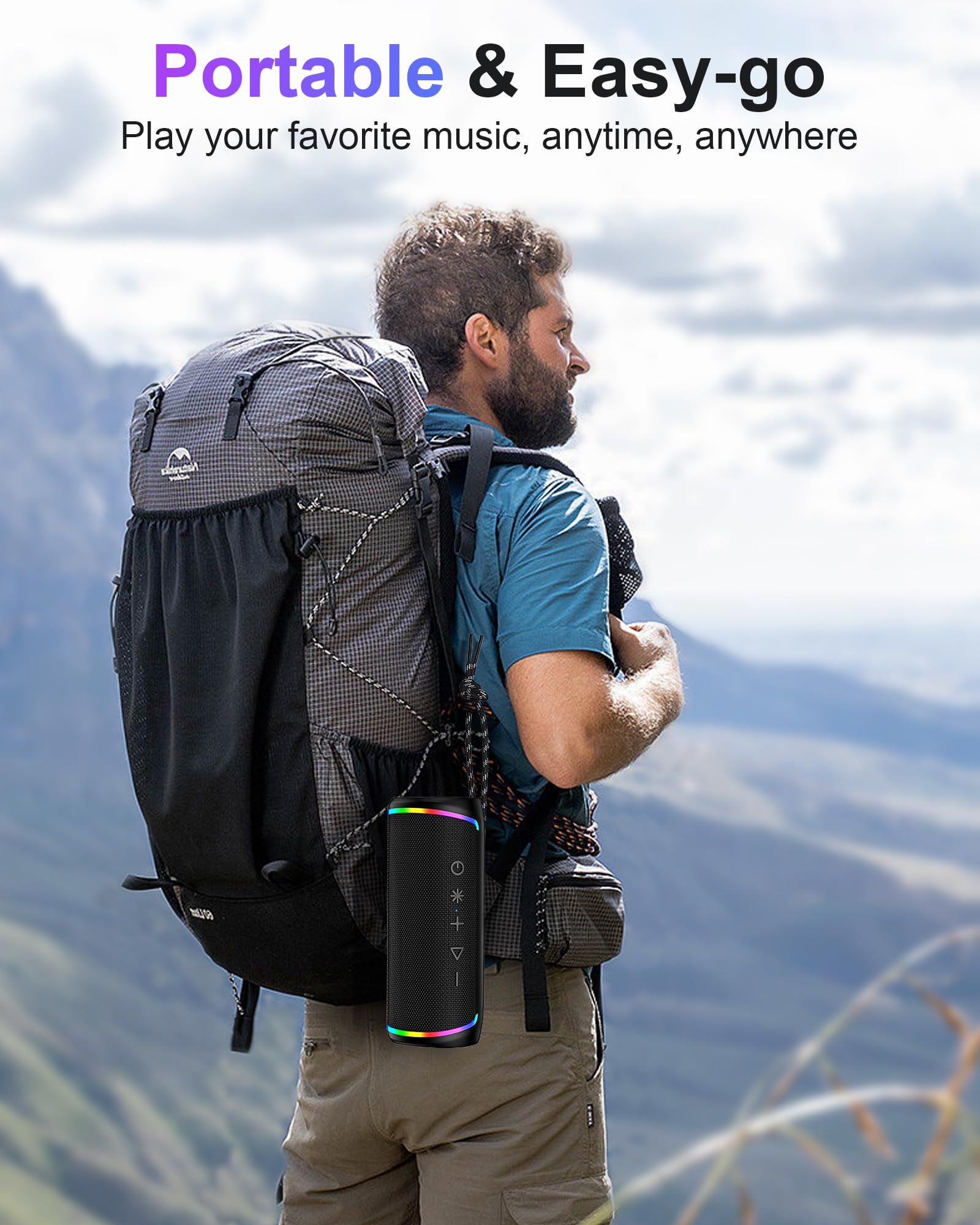 Ailkin Portable Bluetooth Speaker, Ipx5 Waterproof Wireless Audio Speaker With Microphone, 16W Hd Stereo Sound, Colored Led, Blu