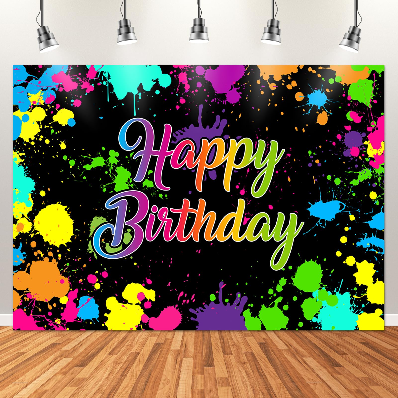 Avezano Glow Neon Birthday Backdrops Glow in The Dark Happy Birthday Party Background Decorations Colorful Graffiti Splash Paint