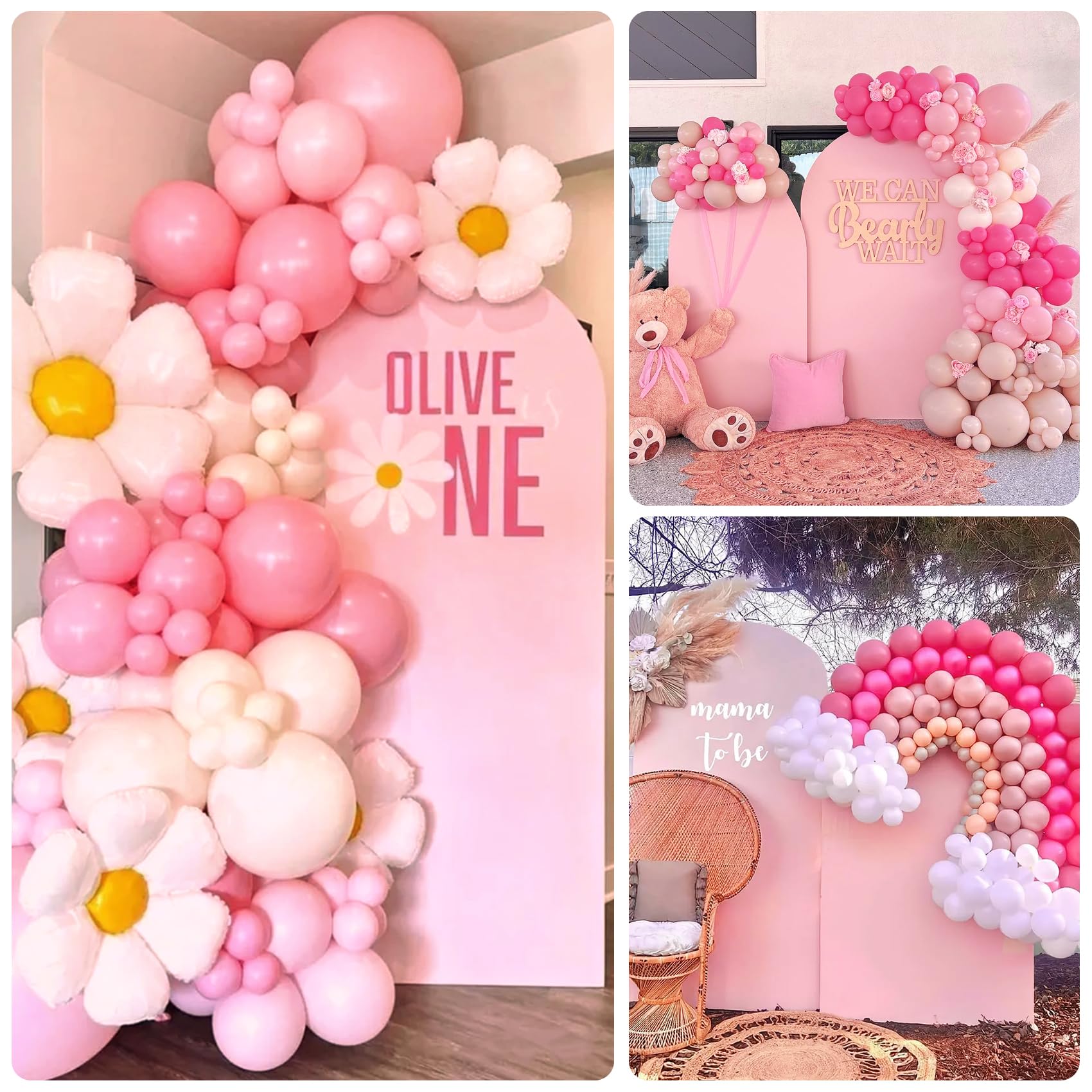 Wedding Arch Cover 7.2Ft Pink Spandex Fitted Wedding Arch Cover Round Top Stand Covers Double Side Stretchy Chiara Cover Backdro