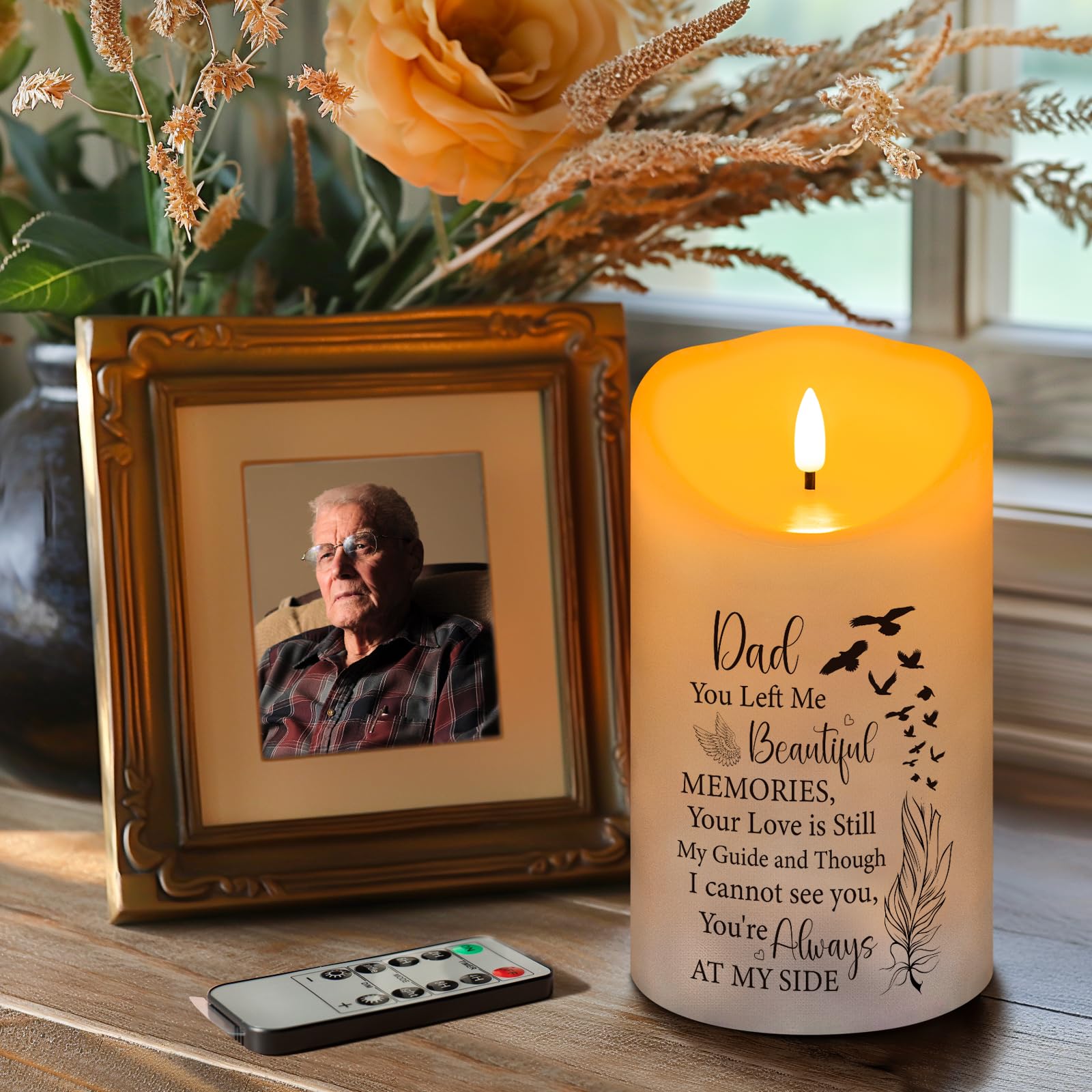 Hn Haiinaa Flameless Memorial Candle, Real Wax Led Light With 10 Key Remote Sympathy Gift Bereavement Gifts For Loss Of Loved On