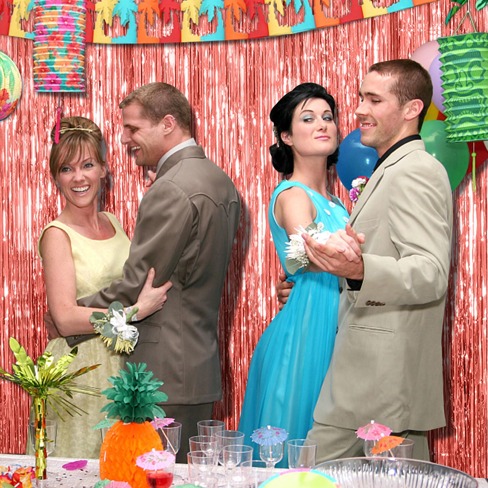 2 Pack Rose Gold Fringe Curtain Backdrop Birthday Bachelorette Party Decorations Metallic Tinsel Streamers Foil Backdrop Christm