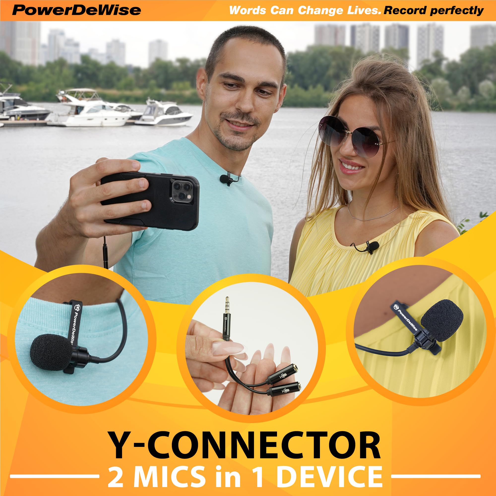 Powerdewise Professional Grade 2 Lavalier Clip On Microphones Set For Dual Interview   Double Lav Lapel Microphone   Use For Iph