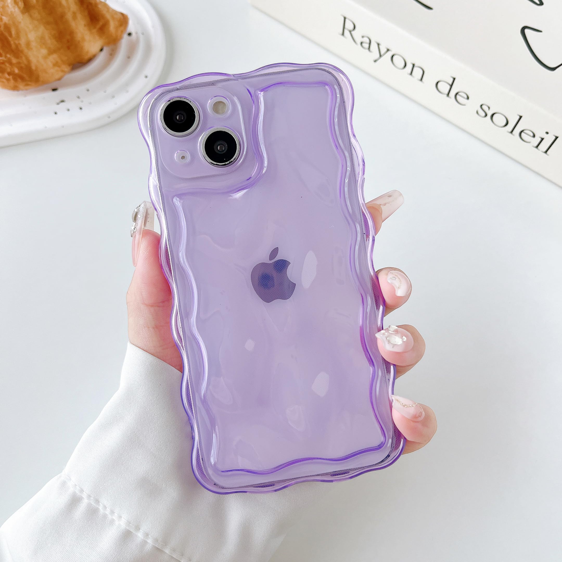 Fabspark Case For Iphone 13,Cute 3D Transparent Meteorite Bubble Water Ripple Pattern Curly Wavy Frame Case,Soft Tpu Shockproof