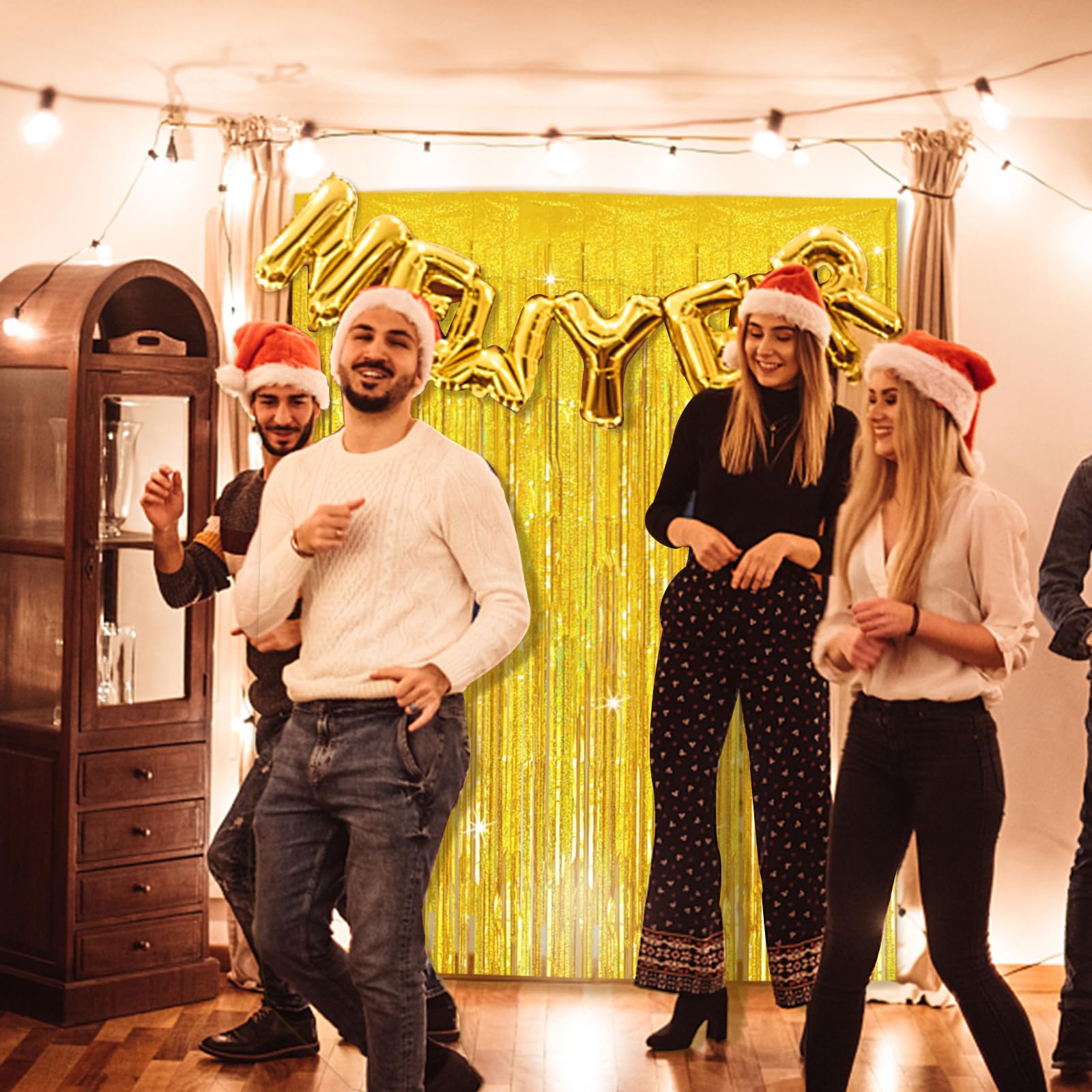 Tinsel Curtain Party Backdrop Gold Birthday Party Decorations 10 Packs Glitter Foil Fringe Curtain Party Decor Streamers Photo B