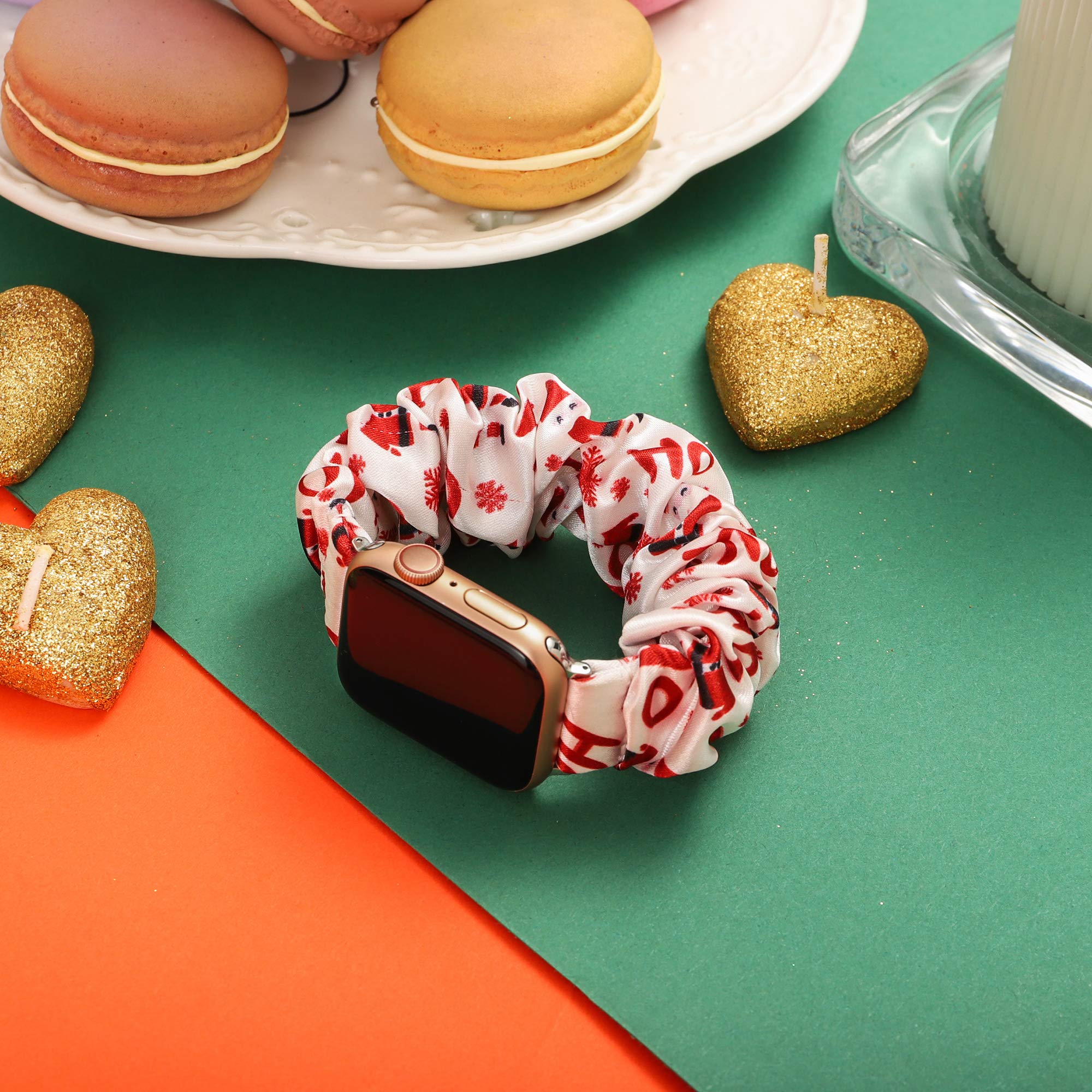 Toyouths 3 Pcs Compatible With Apple Watch Band Christmas Scrunchies 49/46/45/44/42Mm Cloth Soft Pattern Printed Fabric Bracelet