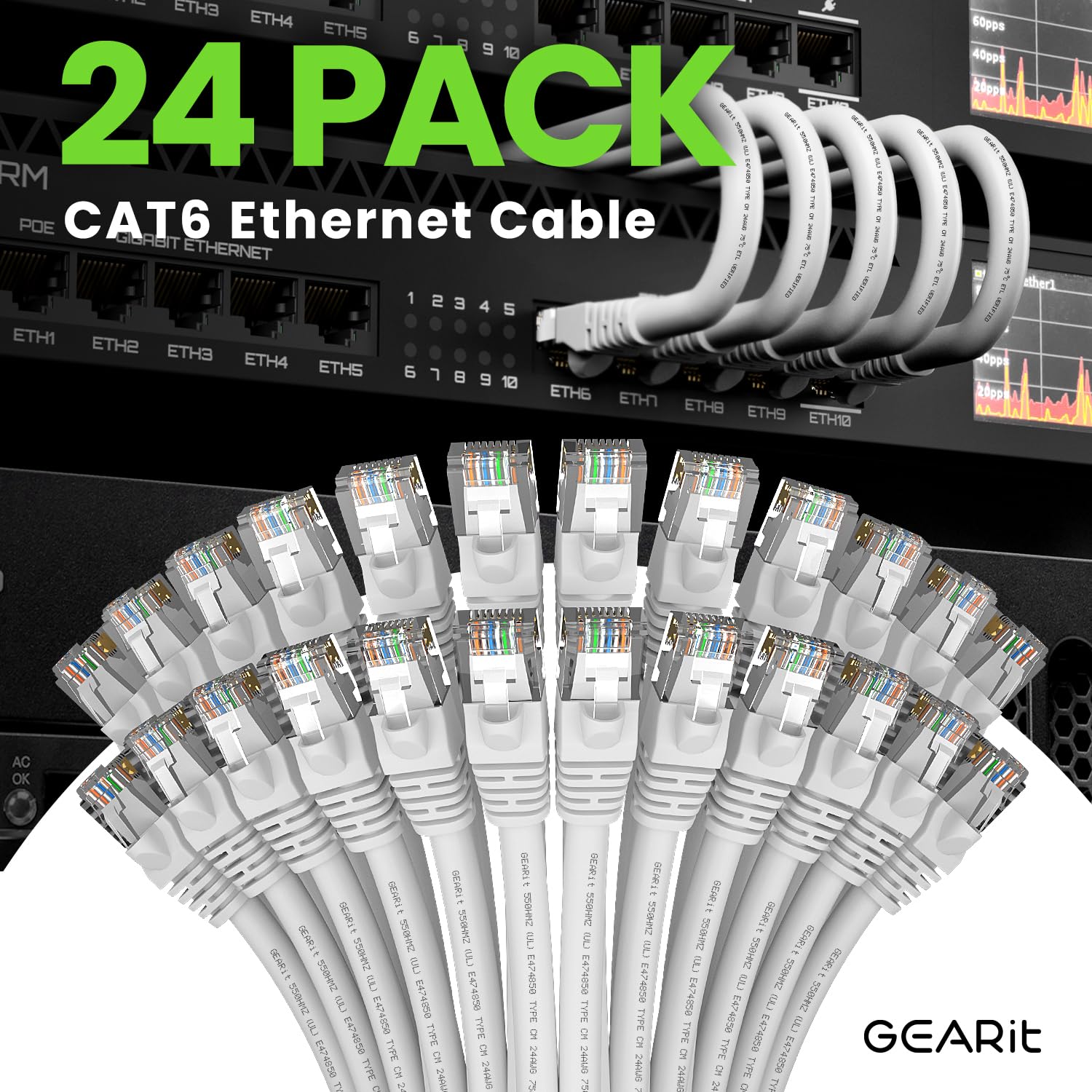 Gearit Cat 6 Ethernet Cable 5 Ft (24-Pack) - Cat6 Patch Cable, Cat 6 Patch Cable, Cat6 Cable, Cat 6 Cable, Cat6 Ethernet Cable,