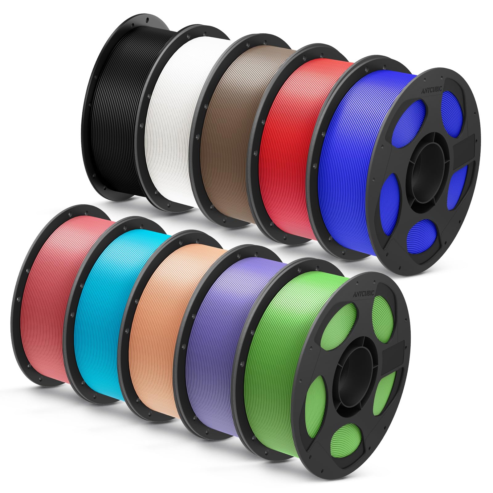 ANYCUBIC PLA Plus (PLA+), 3D Printer Filament 1.75mm Bundle, 1KG Reusable Spool, Black, White, Brown, Red, Blue, Pink, Tropical 