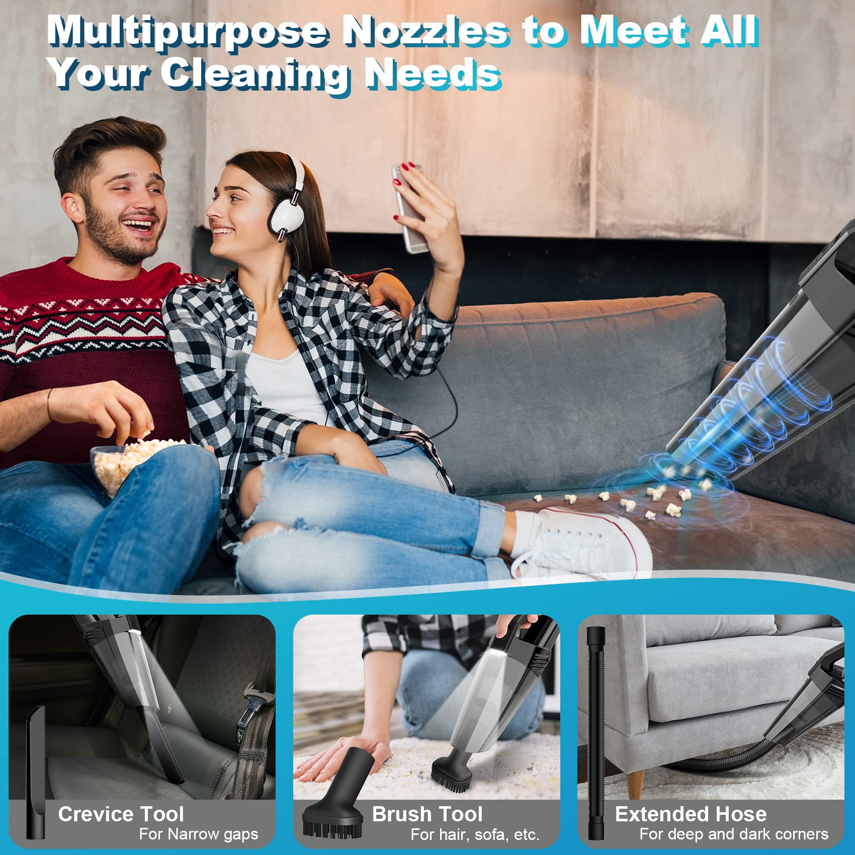 Handheld Vacuum Cordless Car Vacuum Portable With Led Light, High Power Suction, Lightweight Rechargeable Hand Vacuum, Hand Held