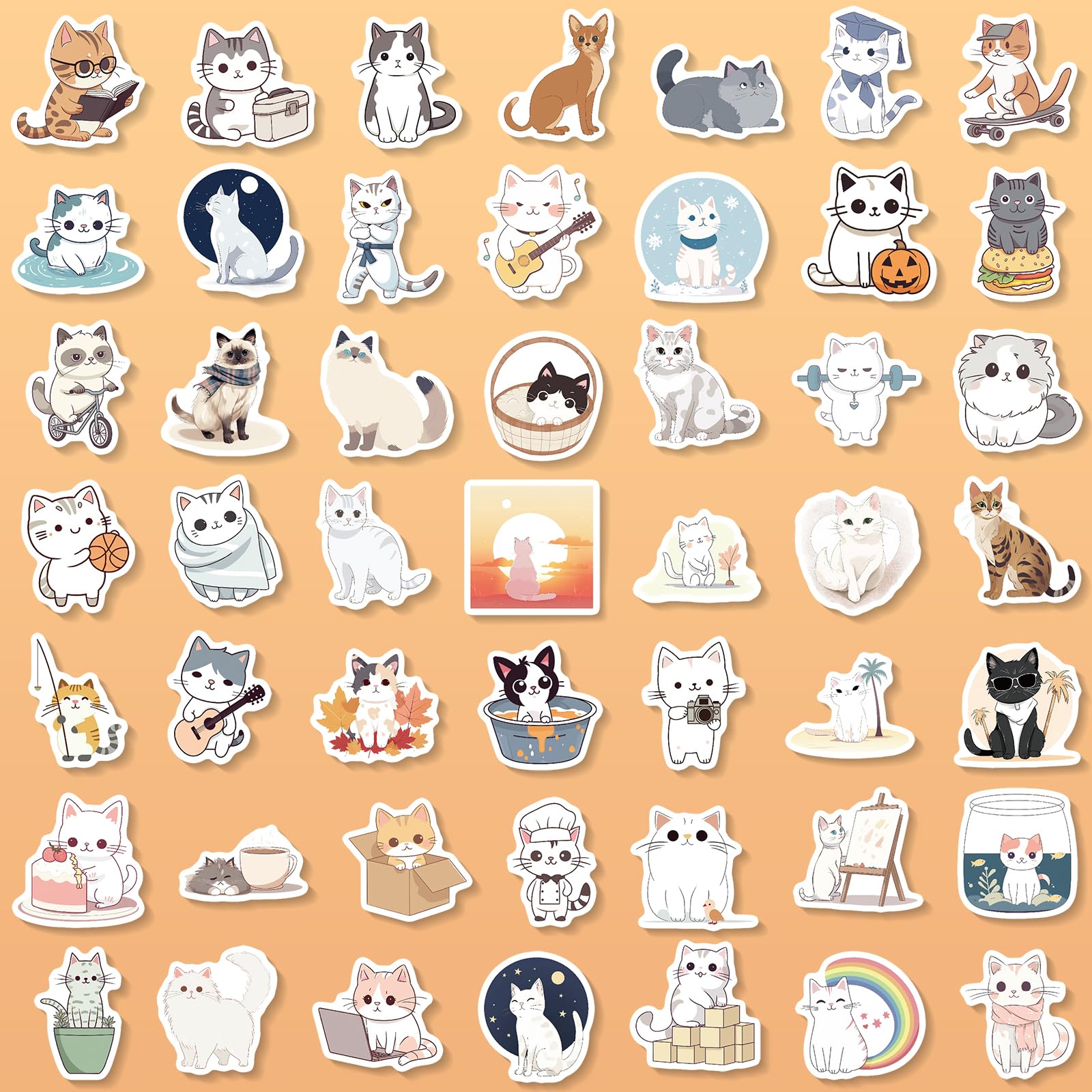 102 Pcs Cat Stickers,Cute Cat Stickers Animal Stickers For Adults,Unique Designed Cartoon Vinyl Waterproof Aesthetic Funny Cat Stickers For Water Bottles Laptop Computer Skateboard